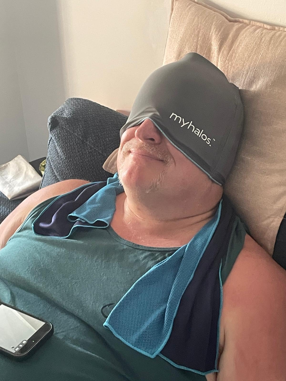 MyHalos® Migraine Relief Cap, 30% Thicker, 2X More Cooling Gel, Stays Colder for Longer, Ice Hat, Ice Pack Head Wrap, Cold Headaches & Migraine Mask - Hangover, Tension Headache Relief Cap (Black) customer photo 1