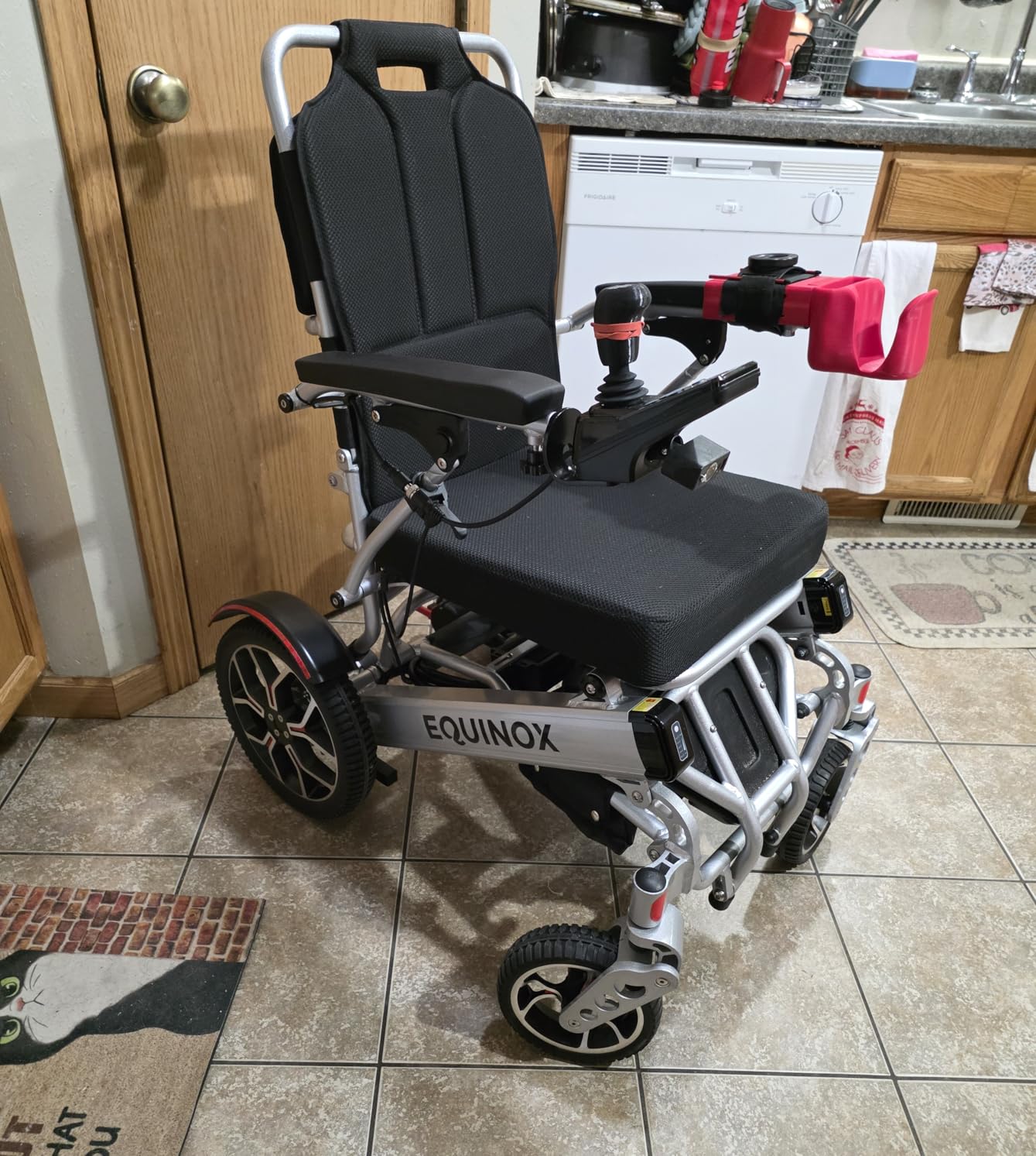 Equinox Power Wheelchair - Lightweight & Foldable Heavy-Duty 350W Dual Motor, Remote Control, Reclinable Backrest, 25 Mile Range Dual Batteries Electric Wheelchair(Travel Bag & Headlight) customer photo 2