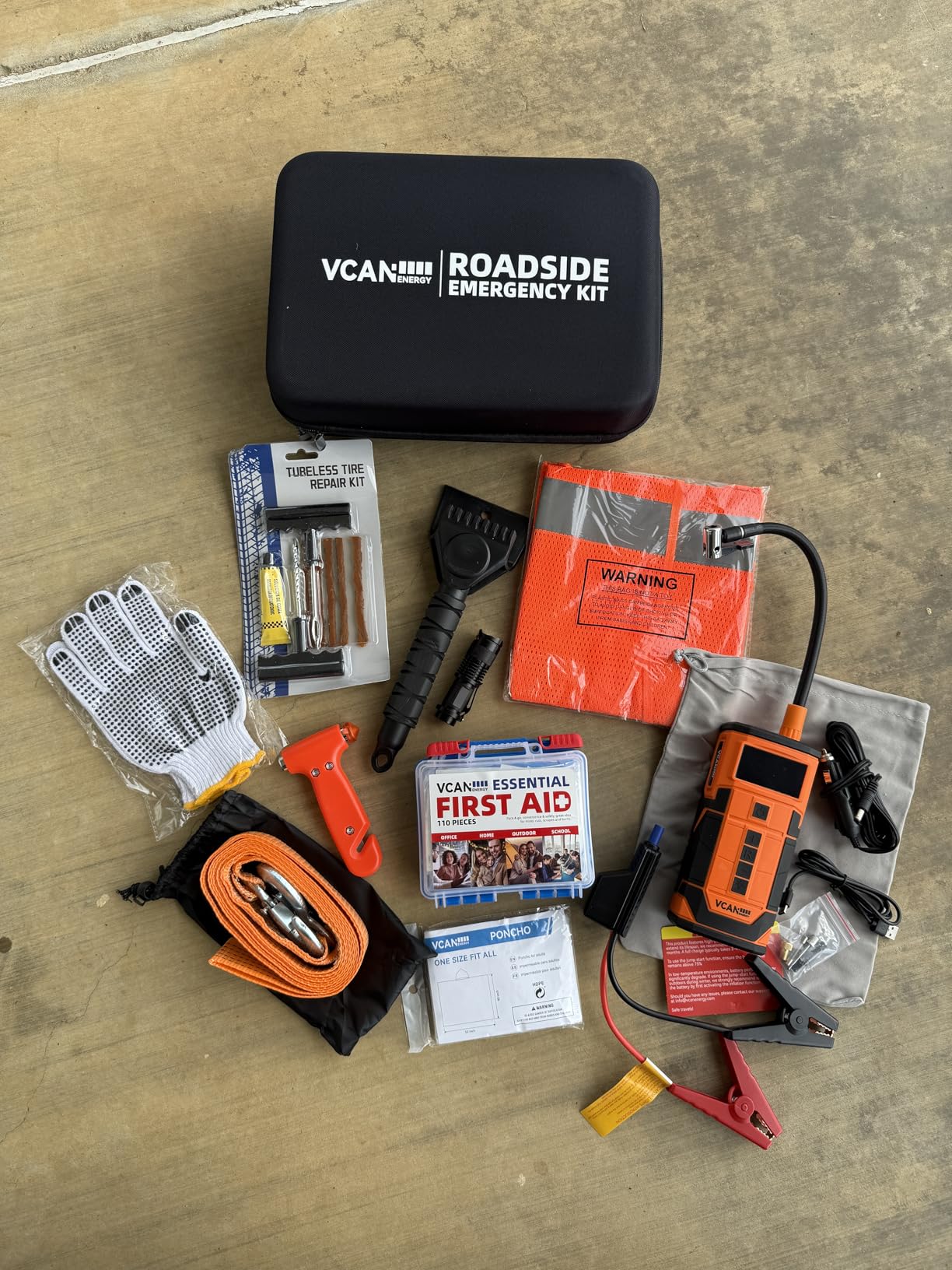 Jump Starter with Air Compressor, VCANENERGY Roadside Emergency Car Kit with 12V Portable Battery Jump Starter & Tire Inflator for Cars, Trucks, SUVs - Car Emergency Kit for Women, Men, Teen customer photo 1