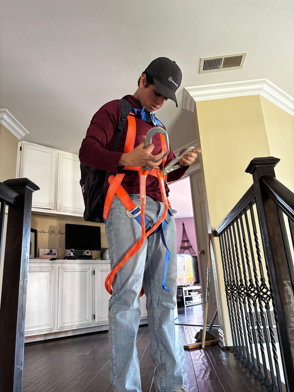 TRSMIMA Safety Harness Fall Protection - Men Construction Full Body Harness Kit for Work with Shock Absorbing Lanyard Tongue Buckle ANSI Orange customer photo 2