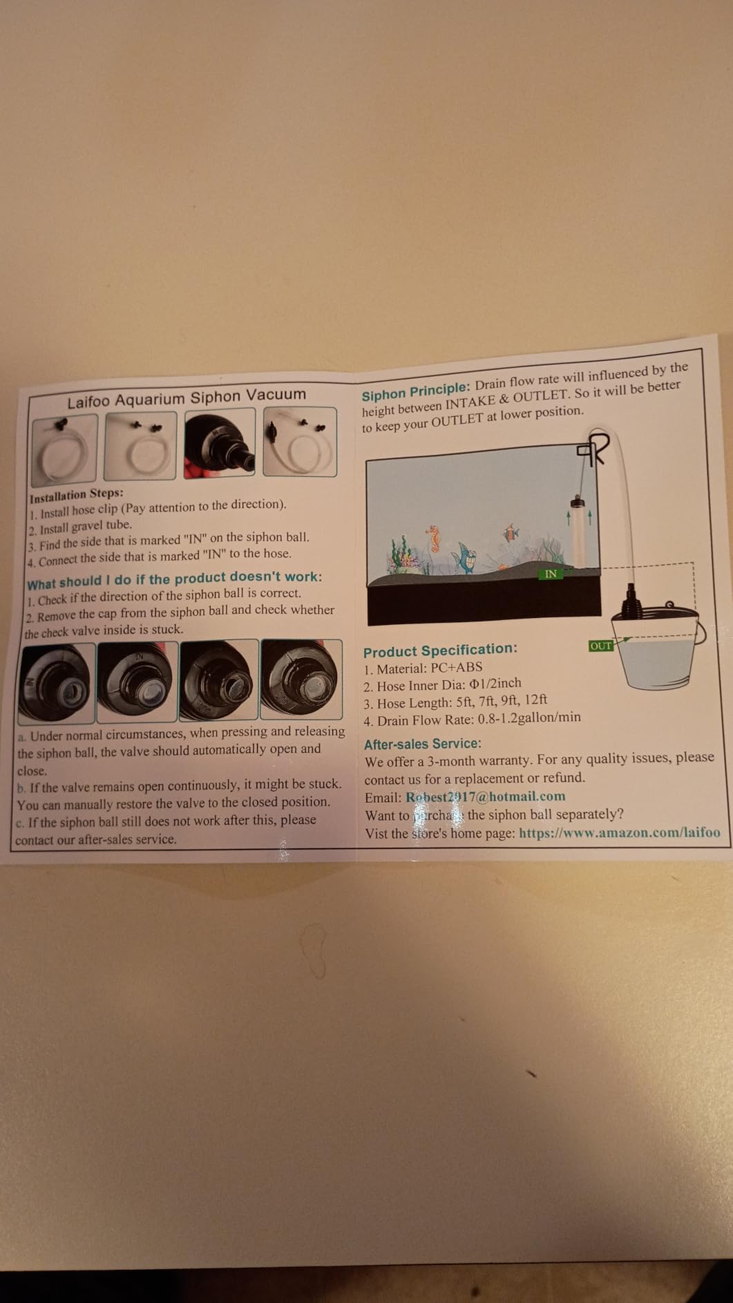 5ft-S Aquarium Siphon Vacuum Cleaner for Fish Tank Cleaning Gravel & Sand customer photo 1