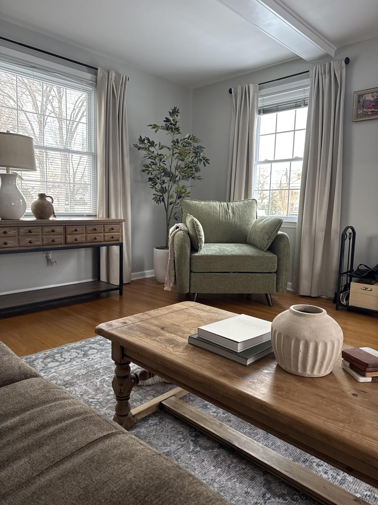 Oversized Accent Chair with All Seats Storage, Comfy Living Room Chairs with 2 Throw Pillow, Upholstered Mid-Century Armchair, 24.5'' Deep Seat, Reading Chair for Bedroom, Office, Chenille, Green customer photo 1