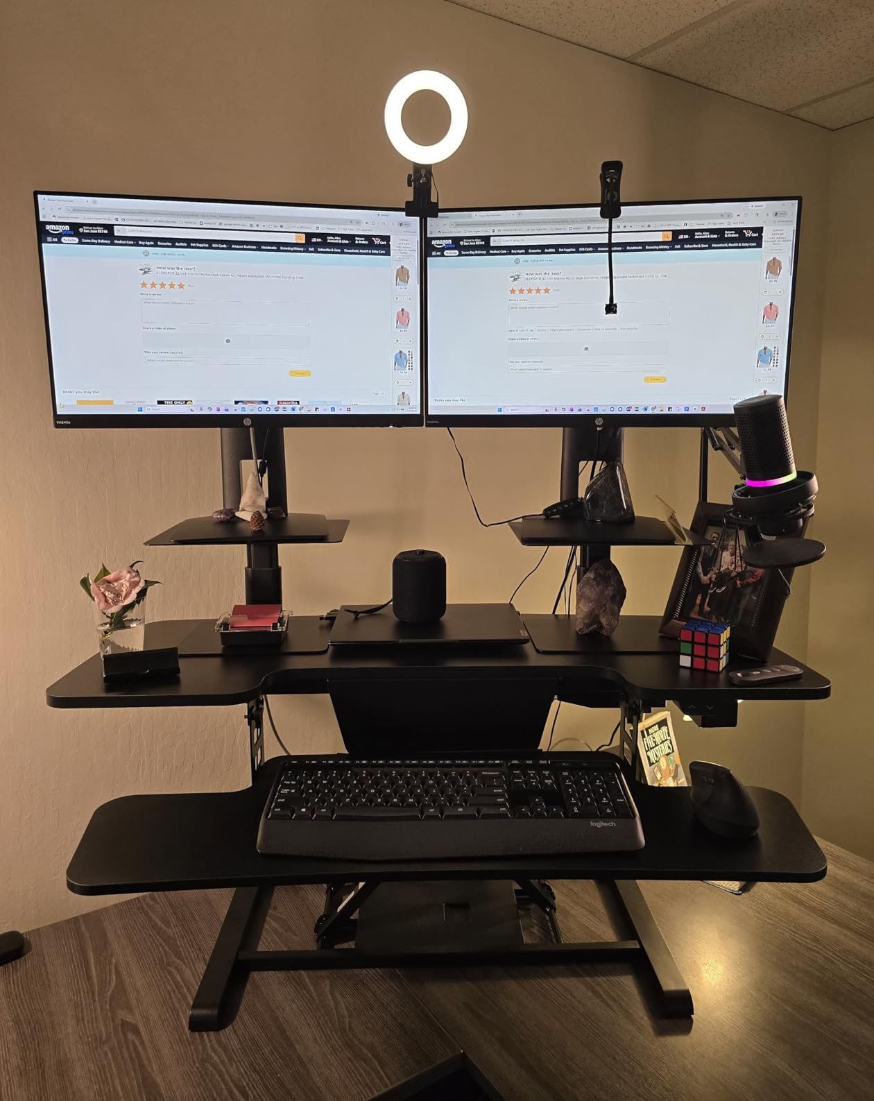 FLEXISPOT 42 inch Electric Motor Desk Converter, Height Adjustable Motorized Stand up Desk Riser with Quick Release Keyboard Tray, Black Monitors and Laptop Workstation customer photo 1