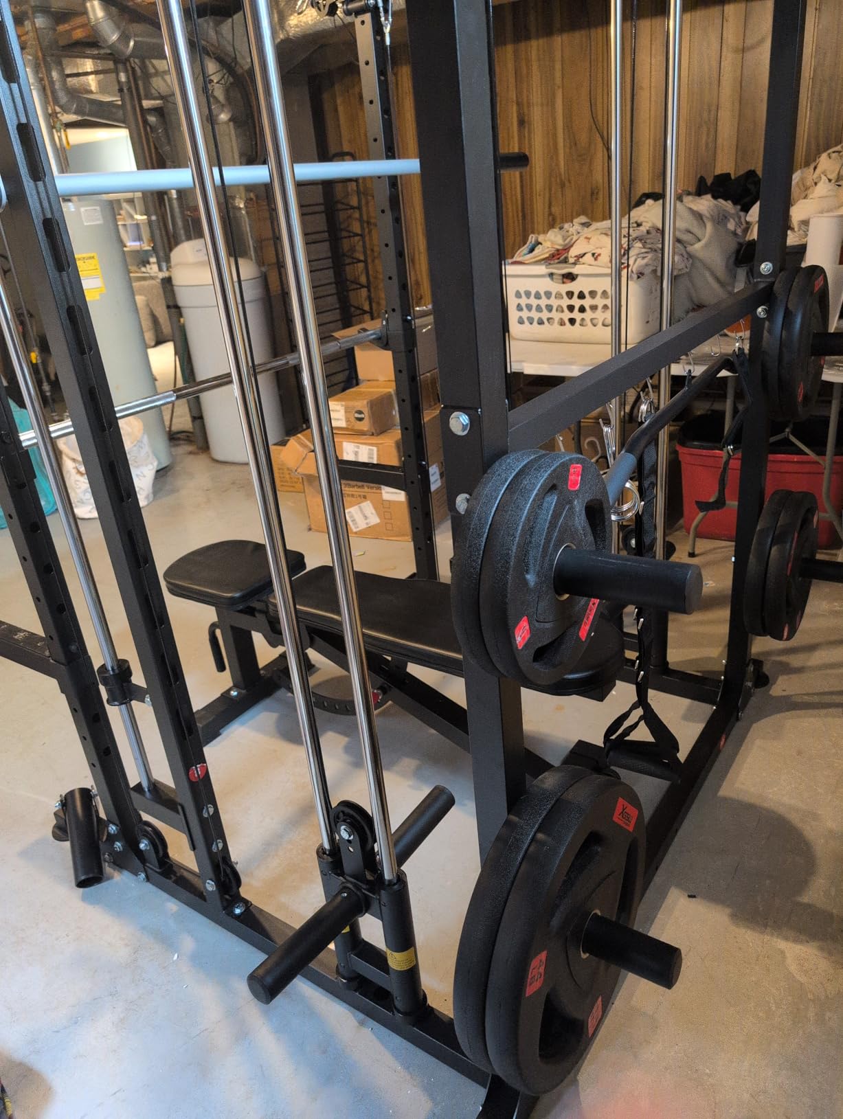 Smith Machine with Cable Crossover System, Multi-Function Power Cage Squat Rack for Home Gym, Power Rack and Packages Weight Sets. customer photo 1