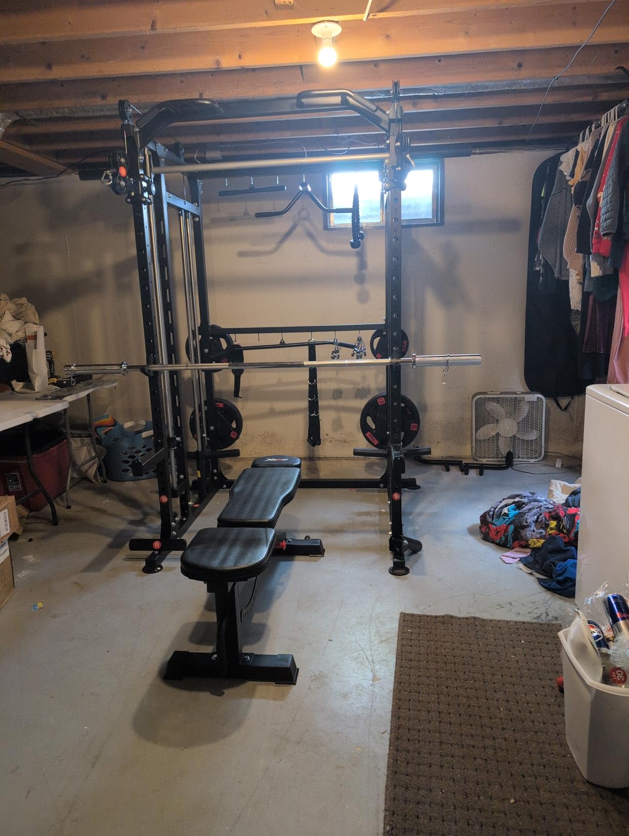 Smith Machine with Cable Crossover System, Multi-Function Power Cage Squat Rack for Home Gym, Power Rack and Packages Weight Sets. customer photo 2