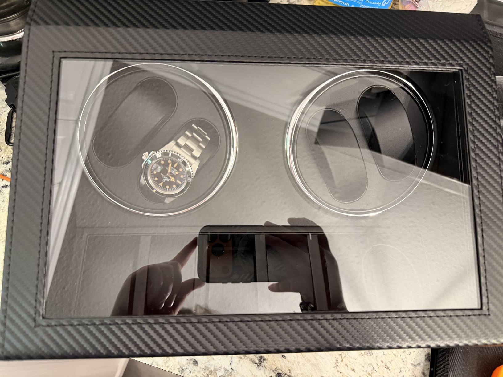 ANWBROAD Watch Winders for Automatic Watches, Automatic Watch Winder with 4 Watch Rotator and 6 Extra Storages, 4 Watch Winder with Japanese Quiet Motor, Carbon Fiber Watch Winder,UJWW012C customer photo 1