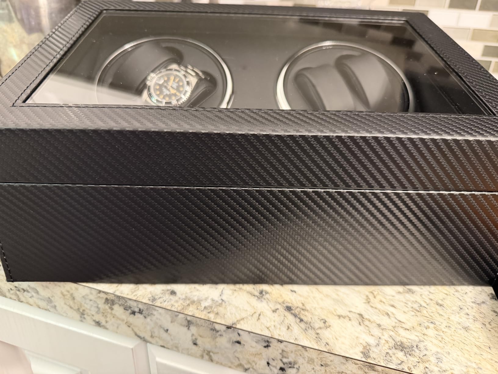 ANWBROAD Watch Winders for Automatic Watches, Automatic Watch Winder with 4 Watch Rotator and 6 Extra Storages, 4 Watch Winder with Japanese Quiet Motor, Carbon Fiber Watch Winder,UJWW012C customer photo 2