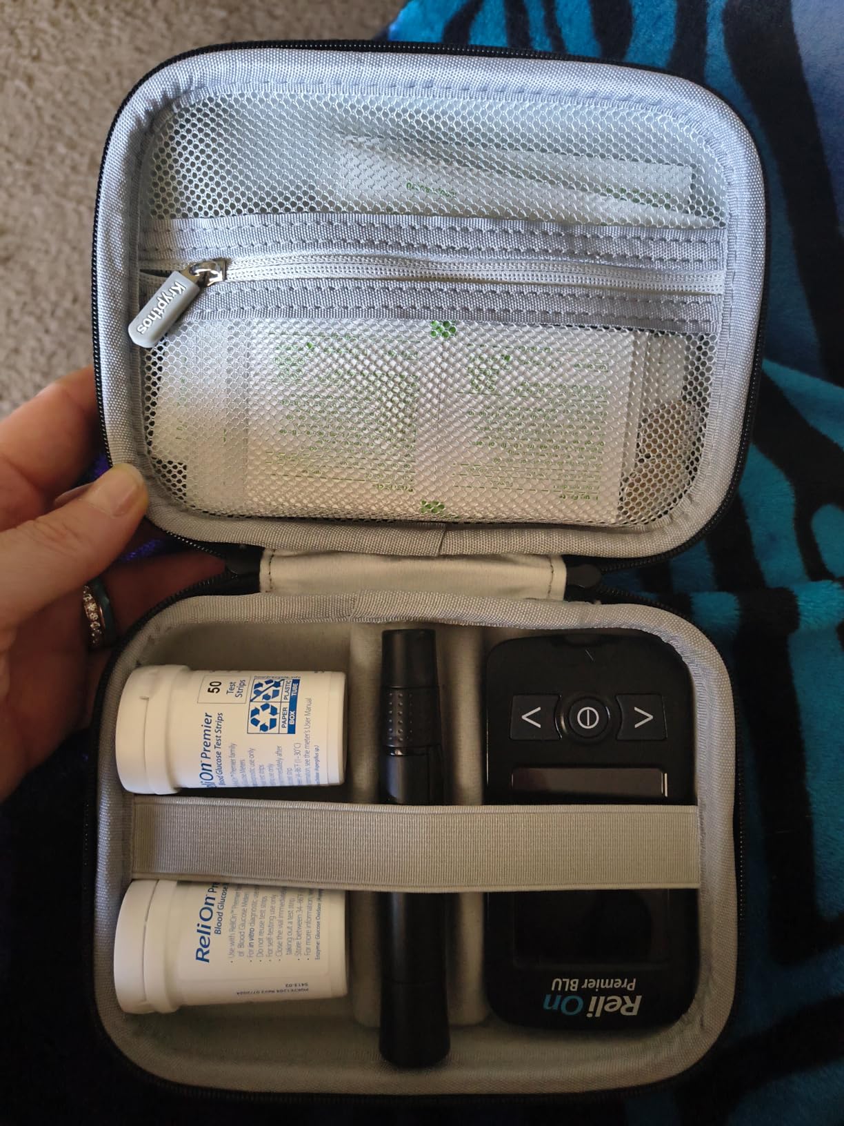 Krypthos Diabetic Supplies Travel Case, Carrying Case for Diabetes Blood Glucose Meter, Portable Diabetes Testing Kit Storage Organizer Bag for Blood Sugar Test Strips, Lancets, Lancing Device customer photo 2