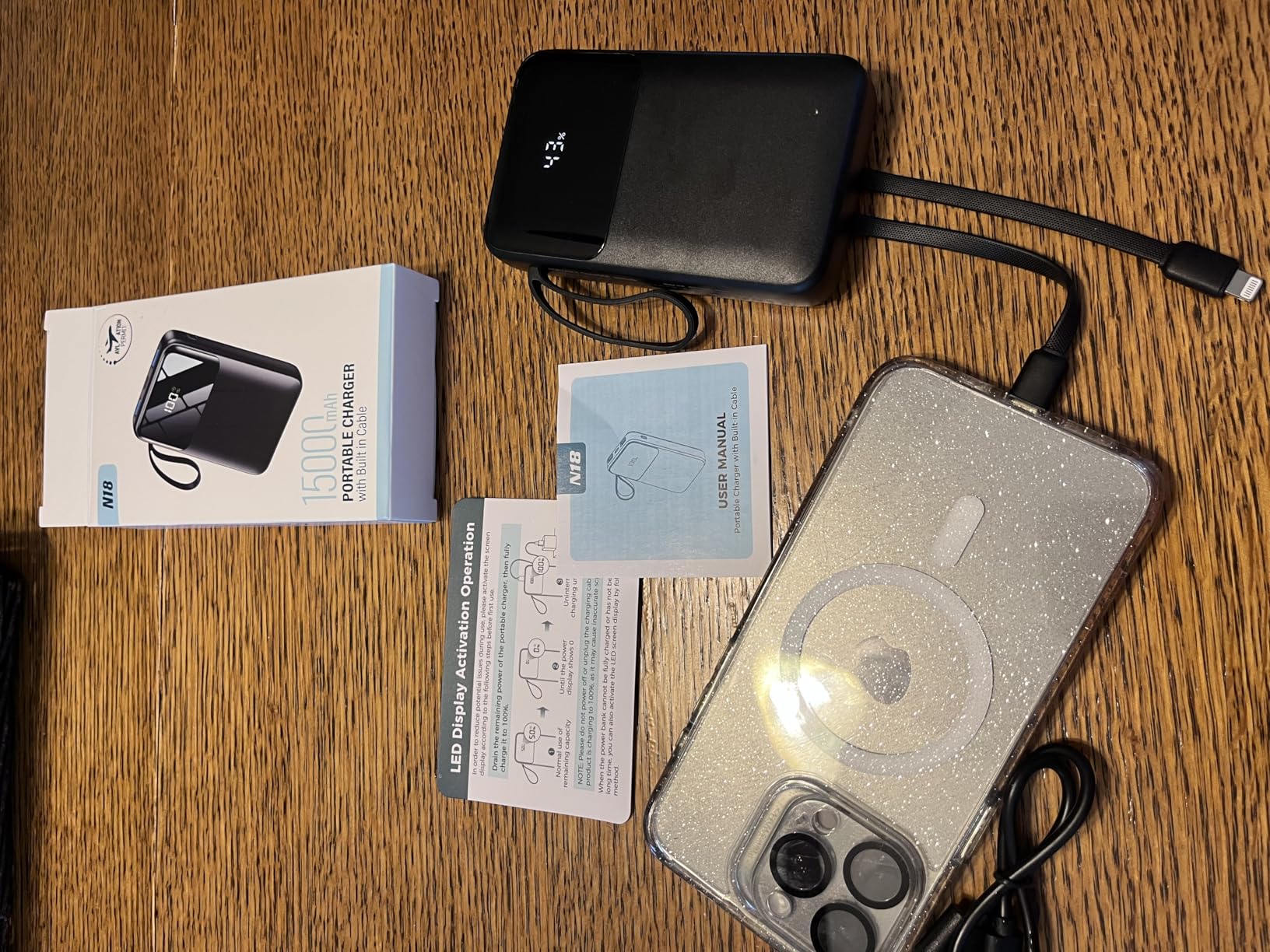 Power Bank, 15000mAh Portable Charger with Built in Cable, 22.5W Fast Charging, 6 Outputs, Slim Travel Essential Battery Pack with LED Display, Compatible with iPhone 17/16/15/14/13, iPad Black customer photo 2