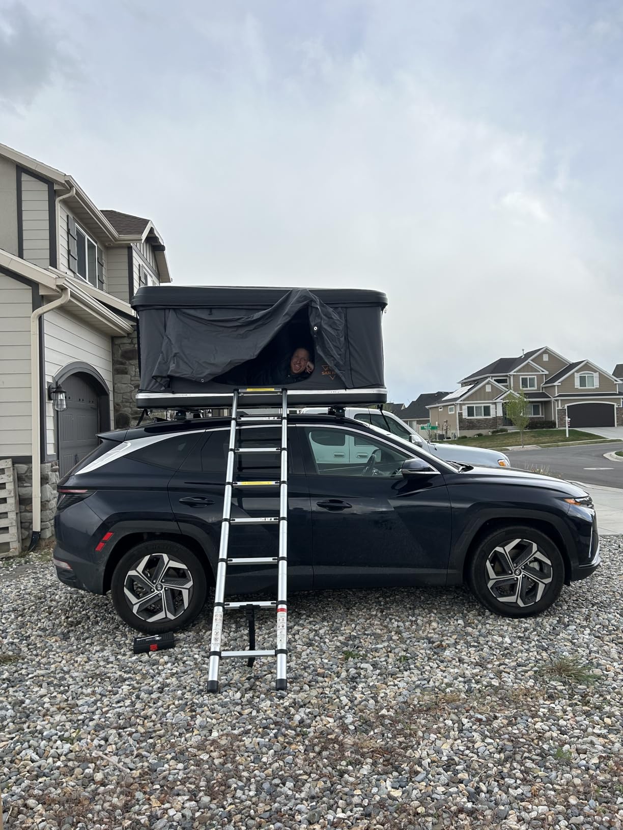 Sanhima Rooftop Tent Hard Shell - Jervis Loft Overland Aluminium ABS Roof Top Tent w/ 4 Sides Windows & AC Duct Hole for Car SUV Truck Camping, for 2-3 People customer photo 2