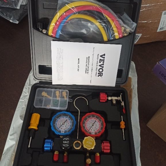 VEVOR AC Gauge Set, 3-Way AC Manifold Gauge Set for R134A, R22, R12, R502 Refrigerants - Freon Gauges Include 5 ft Hoses, Couplers, and Can Tap for Car Auto Freon Charging and Evacuation customer photo 1