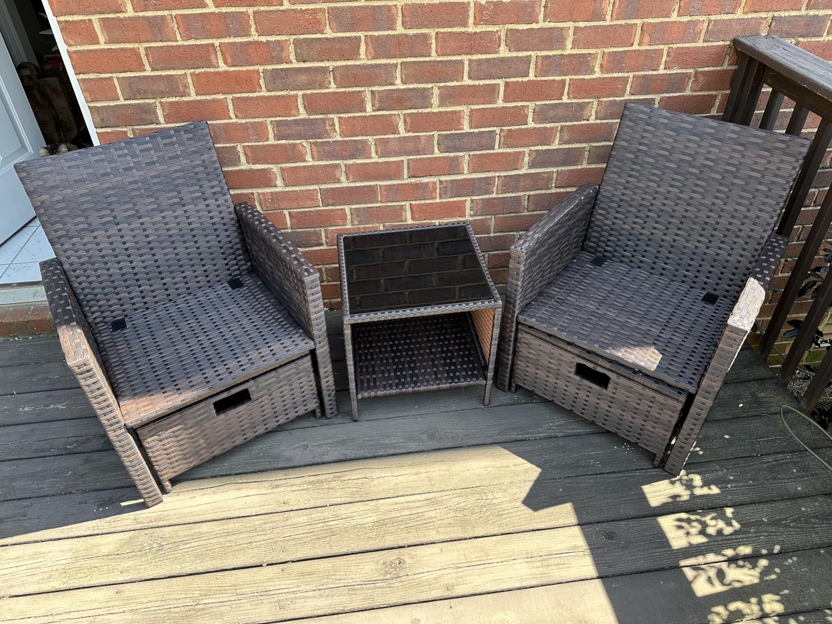 LEVELEVE Balcony Furniture 5 Piece Patio Conversation Set, PE Wicker Rattan Outdoor Lounge Chairs with Soft Cushions 2 Ottoman&Glass Table for Porch, Lawn-Brown Wicker customer photo 1