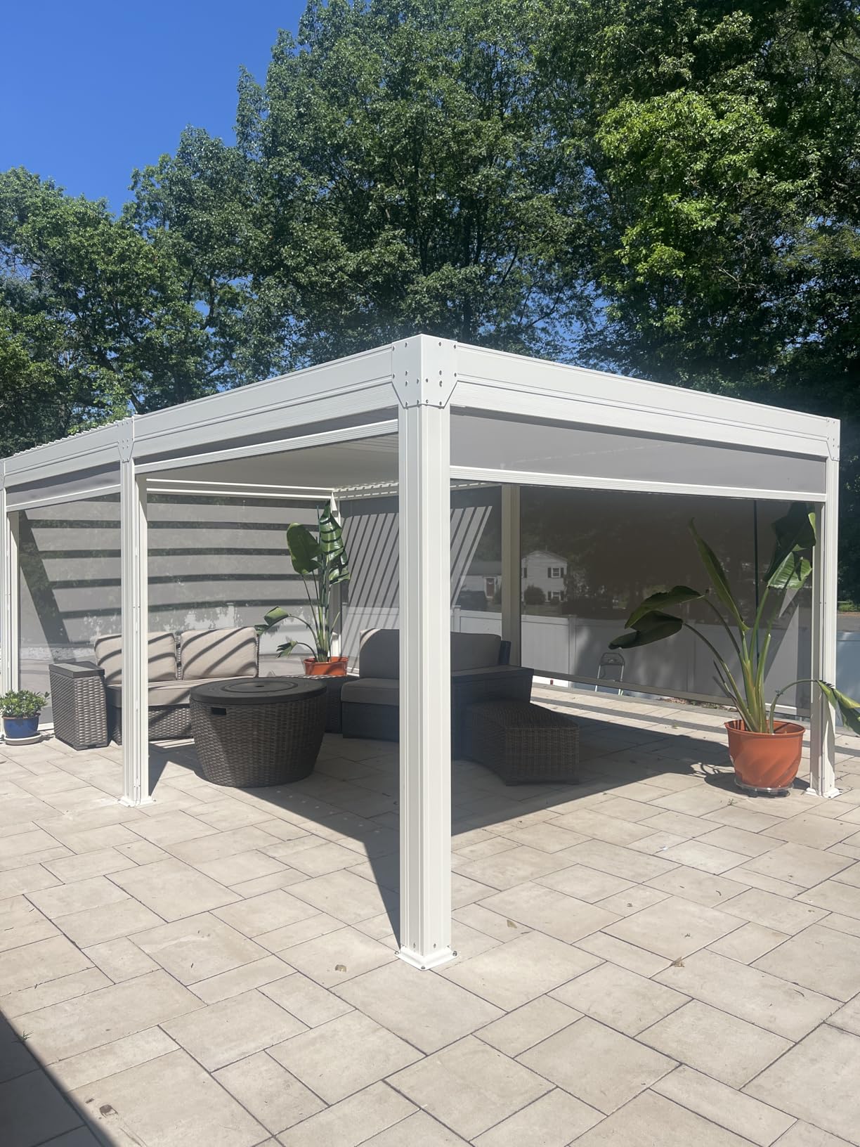 MELLCOM Louvered Pergola with Screen 12x20, Wall-Mounted Adjustable Pergola, Lean to Aluminum Gazebo with 4 Pull-Down Screen Sides and Adjustable Roof for Backyard, Dark Gray customer photo 2