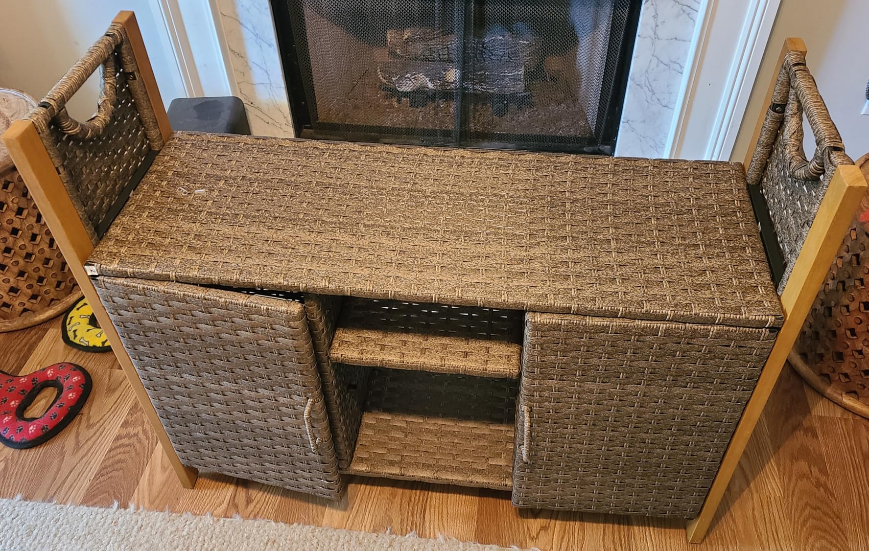 DWVO XL Outdoor Storage Cabinet, Patio Storage Table with Glass Top, Bar Table with Wheels, Outdoor Bar Cart for Patio, Poolside and Backyard, Light Brown customer photo 2