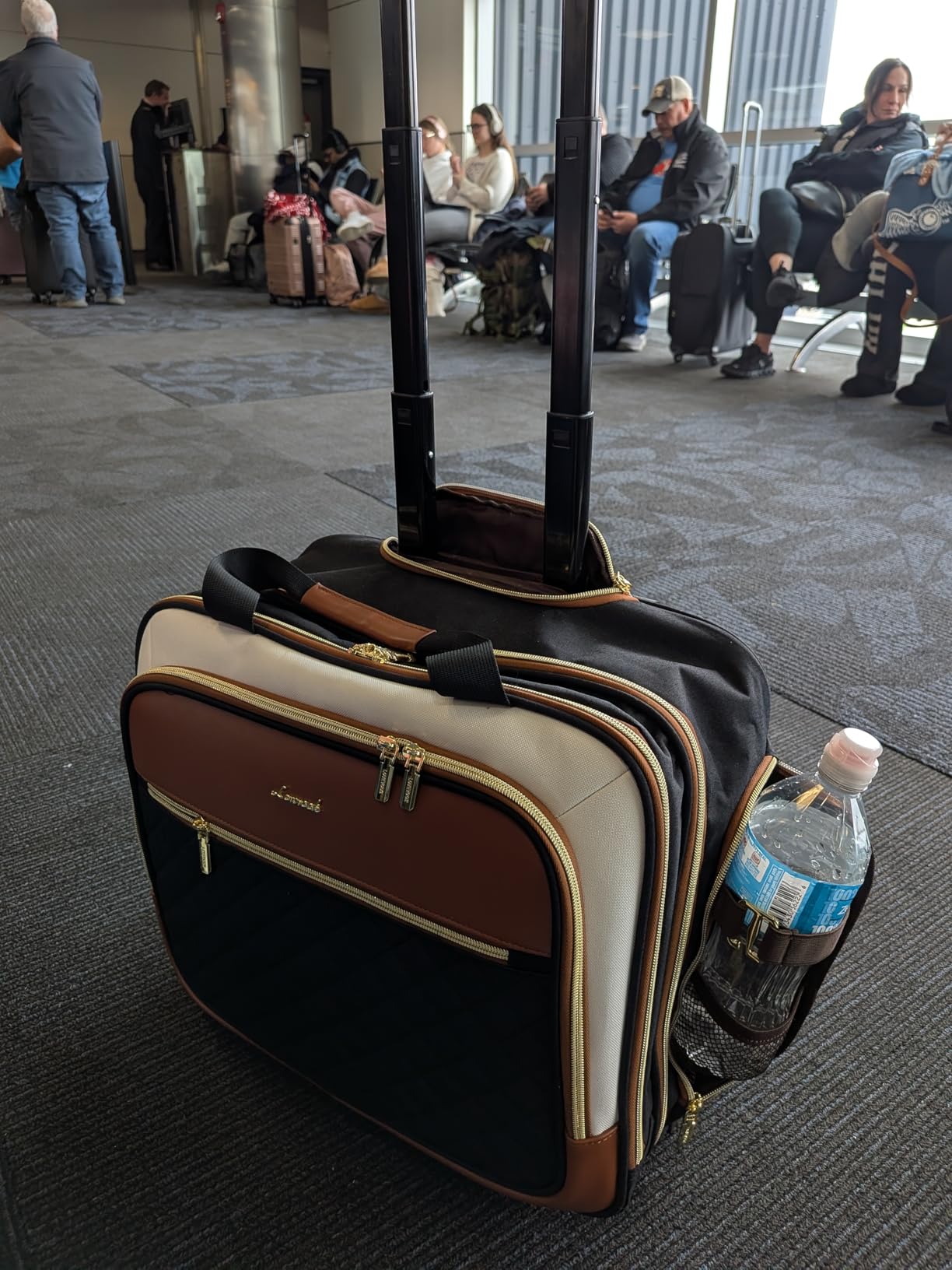 LOVEVOOK Rolling Laptop Bag Women, 17.3 Inch Laptop Briefcase with Wheels, Soft Sided Underseat Carry On Luggage Personal Item Suitcase for Work Travel Business, Black Brown Beige customer photo 1