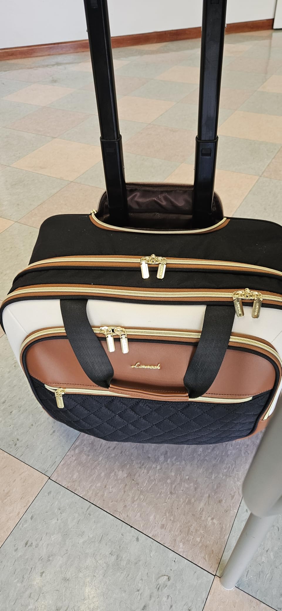 LOVEVOOK Rolling Laptop Bag Women, 17.3 Inch Laptop Briefcase with Wheels, Soft Sided Underseat Carry On Luggage Personal Item Suitcase for Work Travel Business, Black Brown Beige customer photo 2