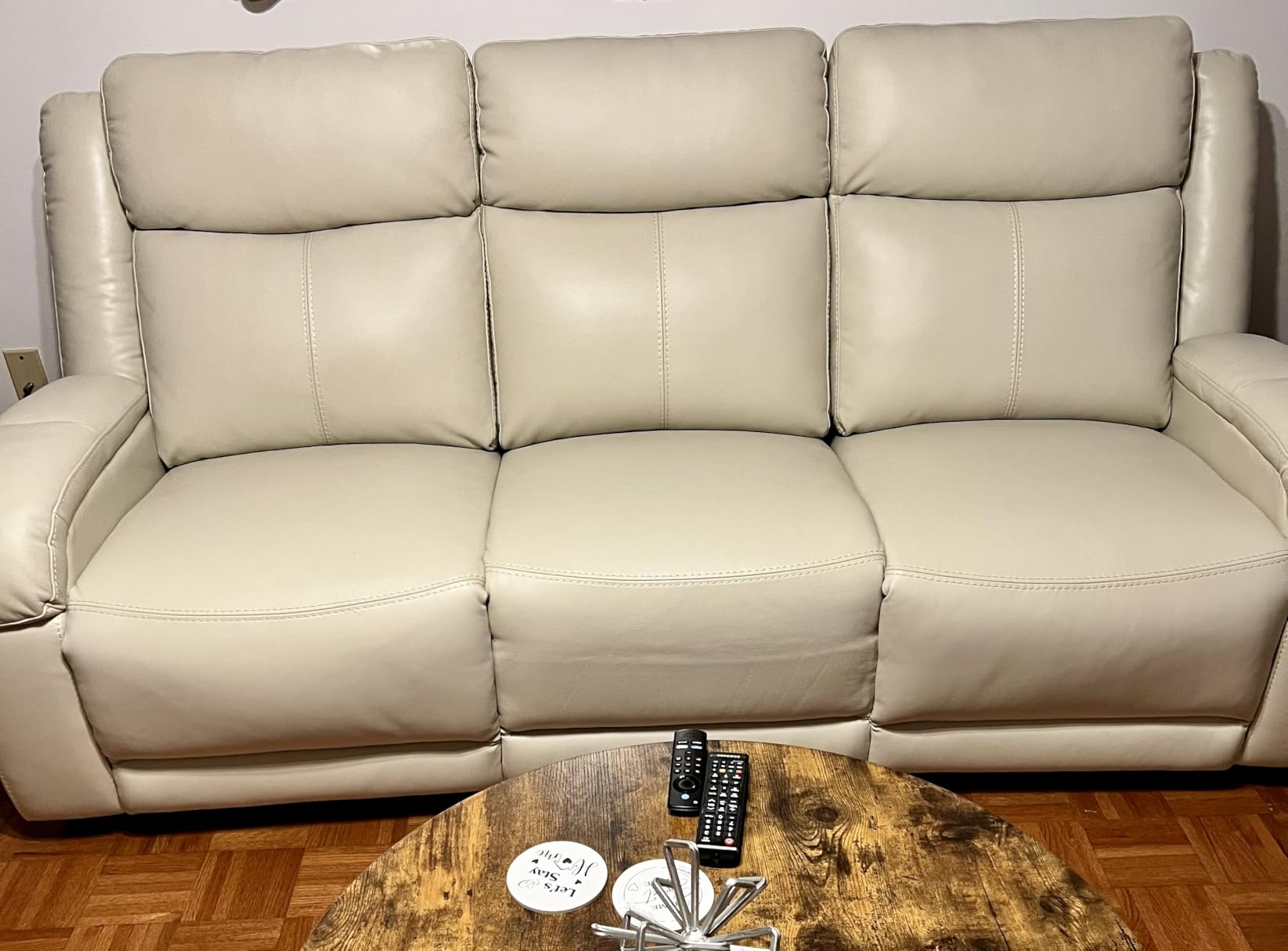 Watson & Whitely Genuine Leather Power Recliner Sofa, 3 Seater Wall Hugger Reclining Sofas with Power Headrest, USB & TypeC Ports, Electric Recliner Couch Set for Living Room, Saddle Brown customer photo 2