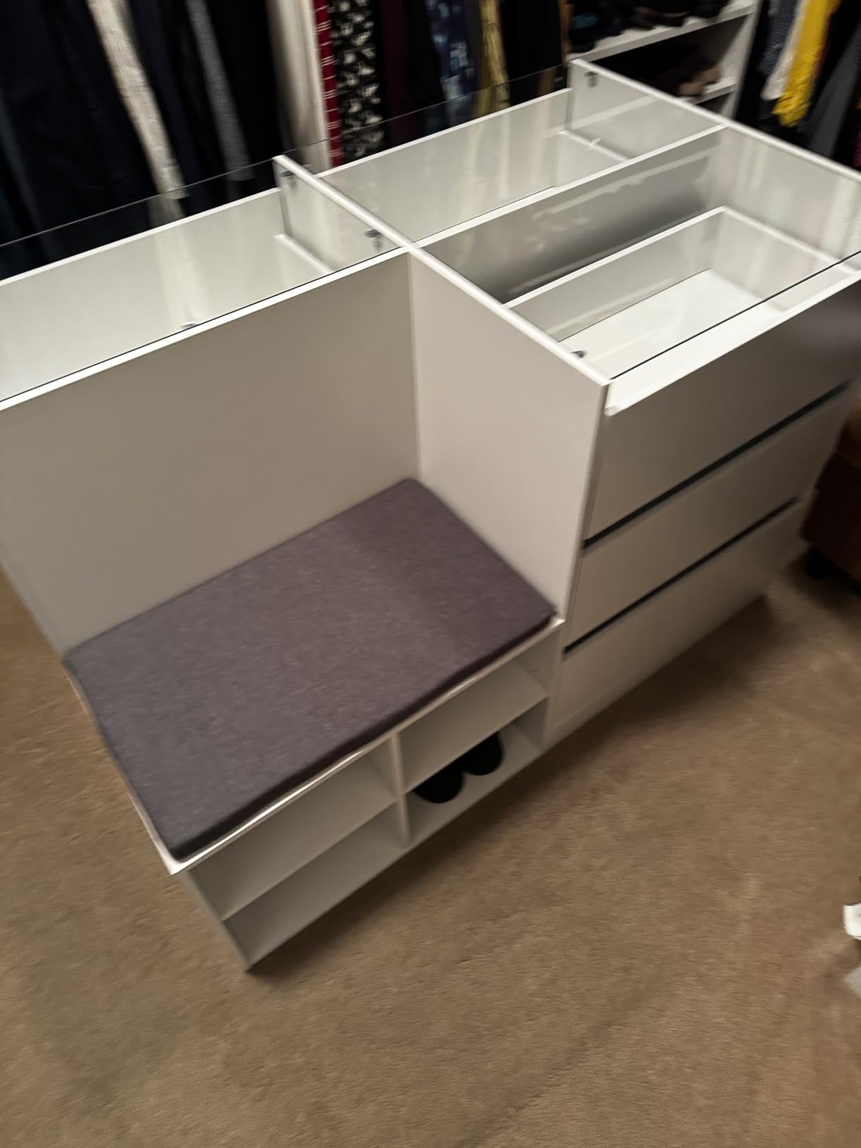 Armoire Bedroom Wardrobe Closet Island with 12 Drawers & Flip Door, Walk in Closet Island with Storage Bench, Islands Dresser for Bedroom Cloakroom White (61.9