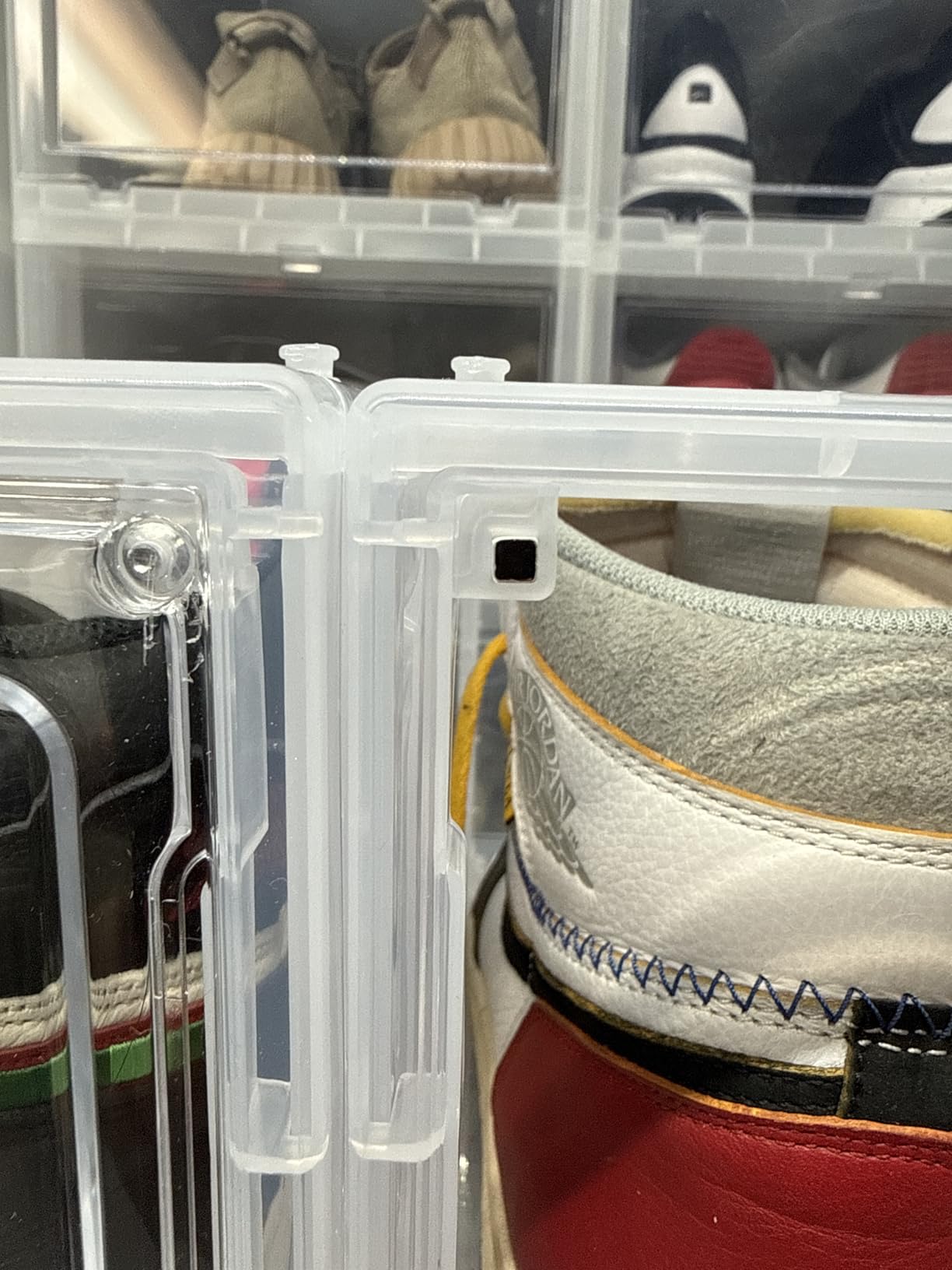 Pinkpum Upgraded Hard Shoe Storage Box 12 Pack X-Large Fit Size 12, Thicken & Sturdy Clear Plastic Stackable Shoe Organizer Box Closet, Sneaker Storage Display Case Holder Bins with Magnetic Door customer photo 1