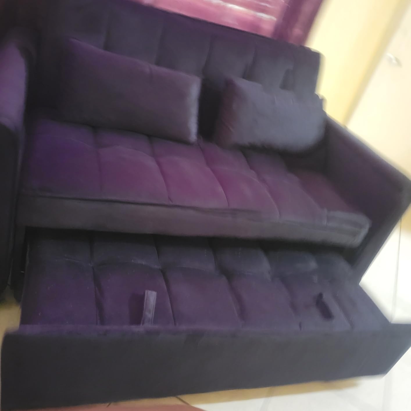 3 in 1 Pull Out Couch Bed, Convertible Futon Sofa Bed, Velvet Sleeper Loveseat for Small Living Room, Adjustable Backrest, Comfy Pillows, Side Pocket (Black) customer photo 1