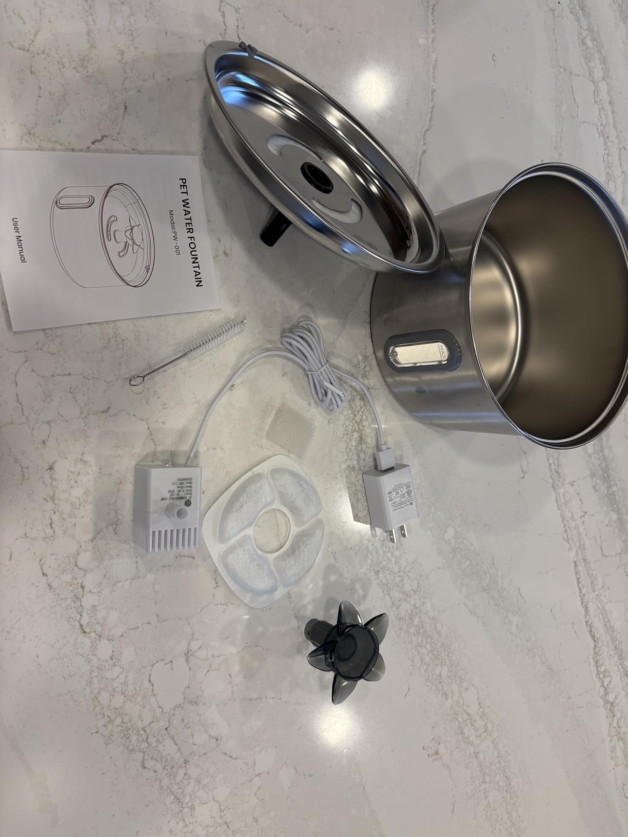 3L/101oz Stainless Steel Cat Water Fountain for Indoor Use - Ultra Quiet Automatic Cat Fountain for Drinking, BPA-Free Pet Water Dispenser for Cats/Small Dogs LED Window (2 Filters & 2 Sponges, Large) customer photo 1