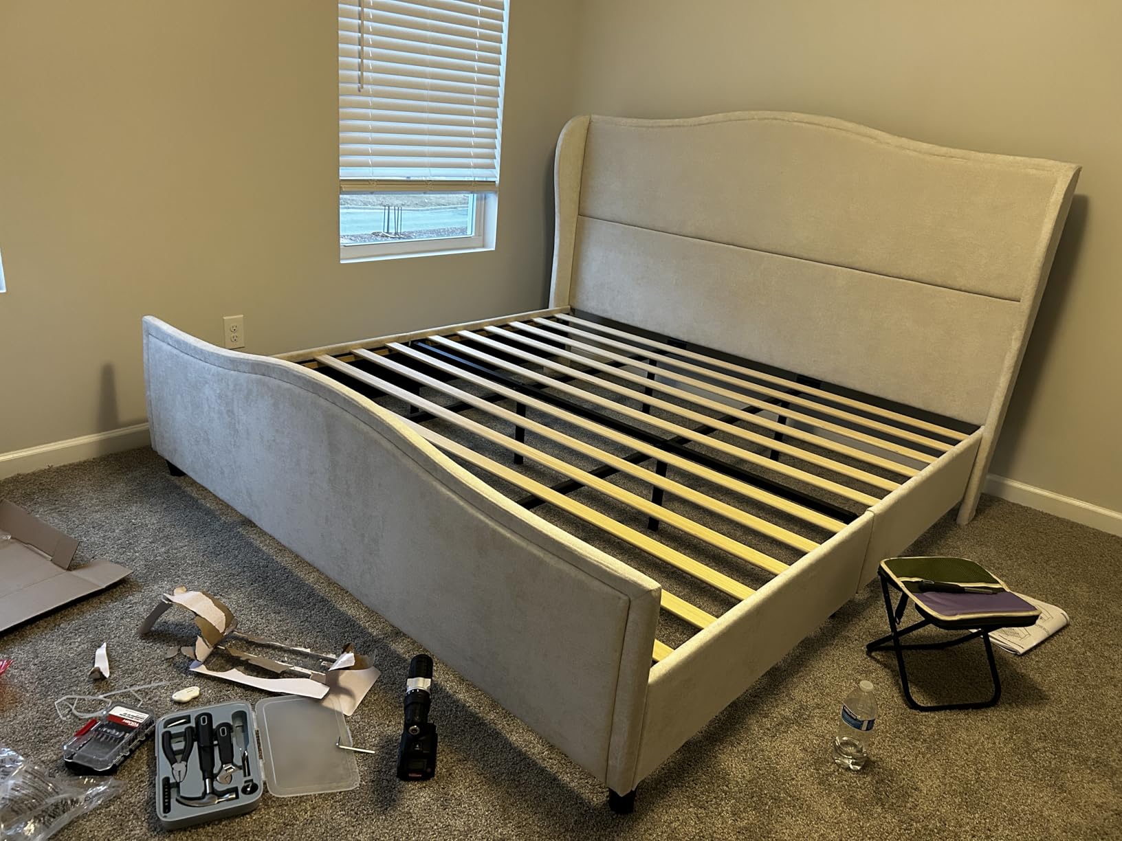 koorlian Queen Bed Frame Chenille Upholstered Platform Bed with Headboard and Footboard, 51