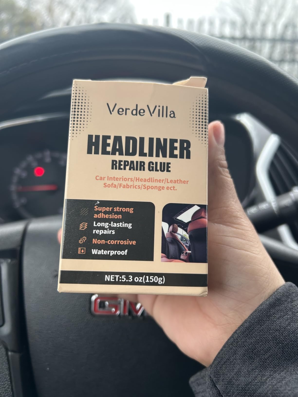 Headliner Repair Glue, Car Headliner Adhesive with Brush, Car Roof Liner Fabric Adhesive, Upholstery Glue for Cars,Headliner Repair Kit, Suitable for Automotive interiors, Fabric, Leather customer photo 1