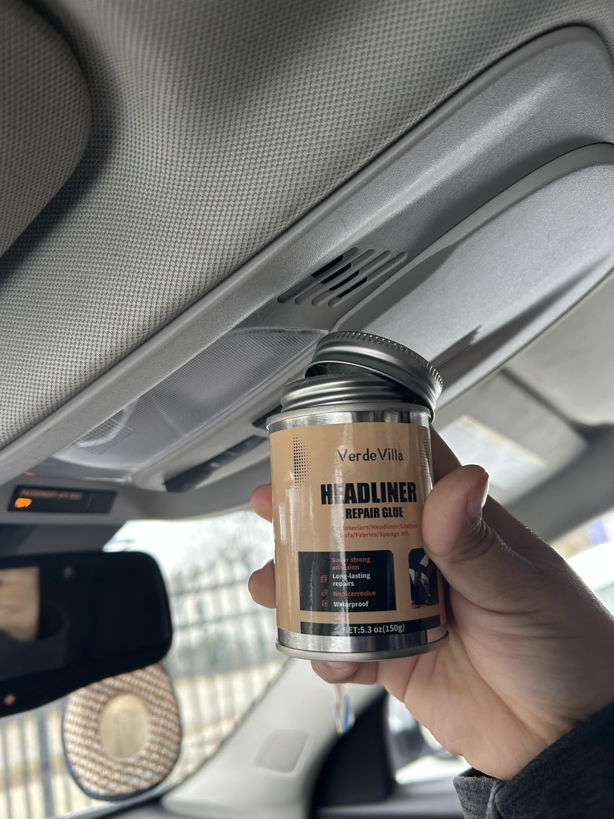 Headliner Repair Glue, Car Headliner Adhesive with Brush, Car Roof Liner Fabric Adhesive, Upholstery Glue for Cars,Headliner Repair Kit, Suitable for Automotive interiors, Fabric, Leather customer photo 2