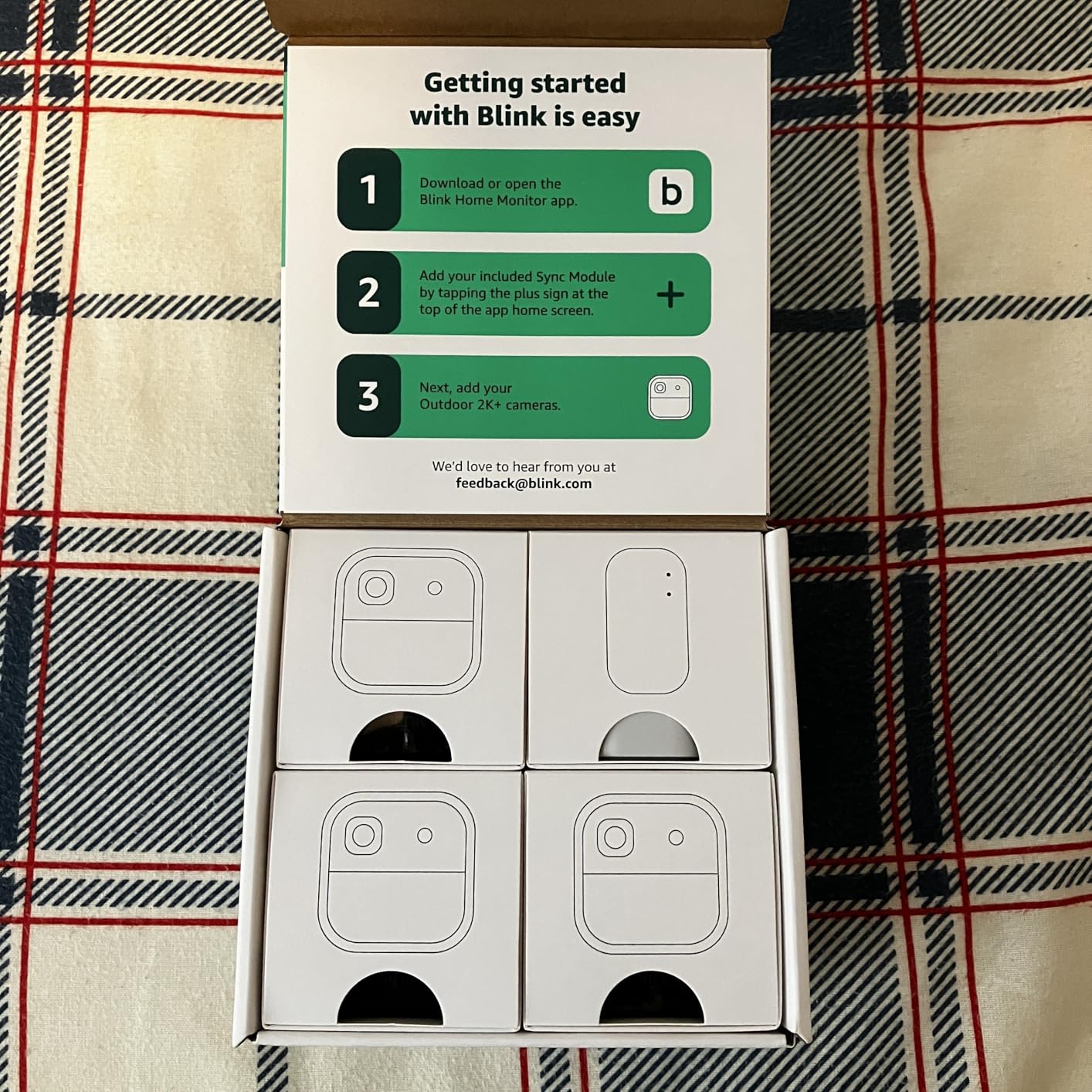 Blink Outdoor 2K+ (newest model) - Wireless smart security camera, 2K video resolution, enhanced audio, two-year battery. Sync Module Core included - 5 camera system (Black) customer photo 1