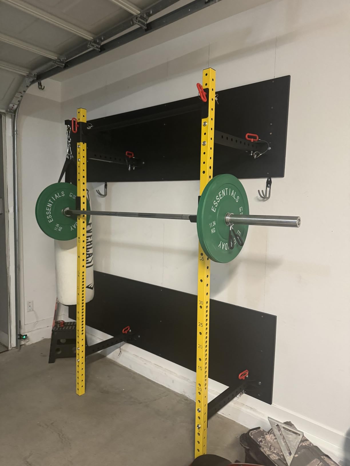 Soozier Folding Squat Rack with Adjustable Pull-Up Bar, 1000 Pounds Capacity Wall Mounted Power Rack, Adjustable Barbell Rack with J Hooks for Home Gym Full Body Workout customer photo 1