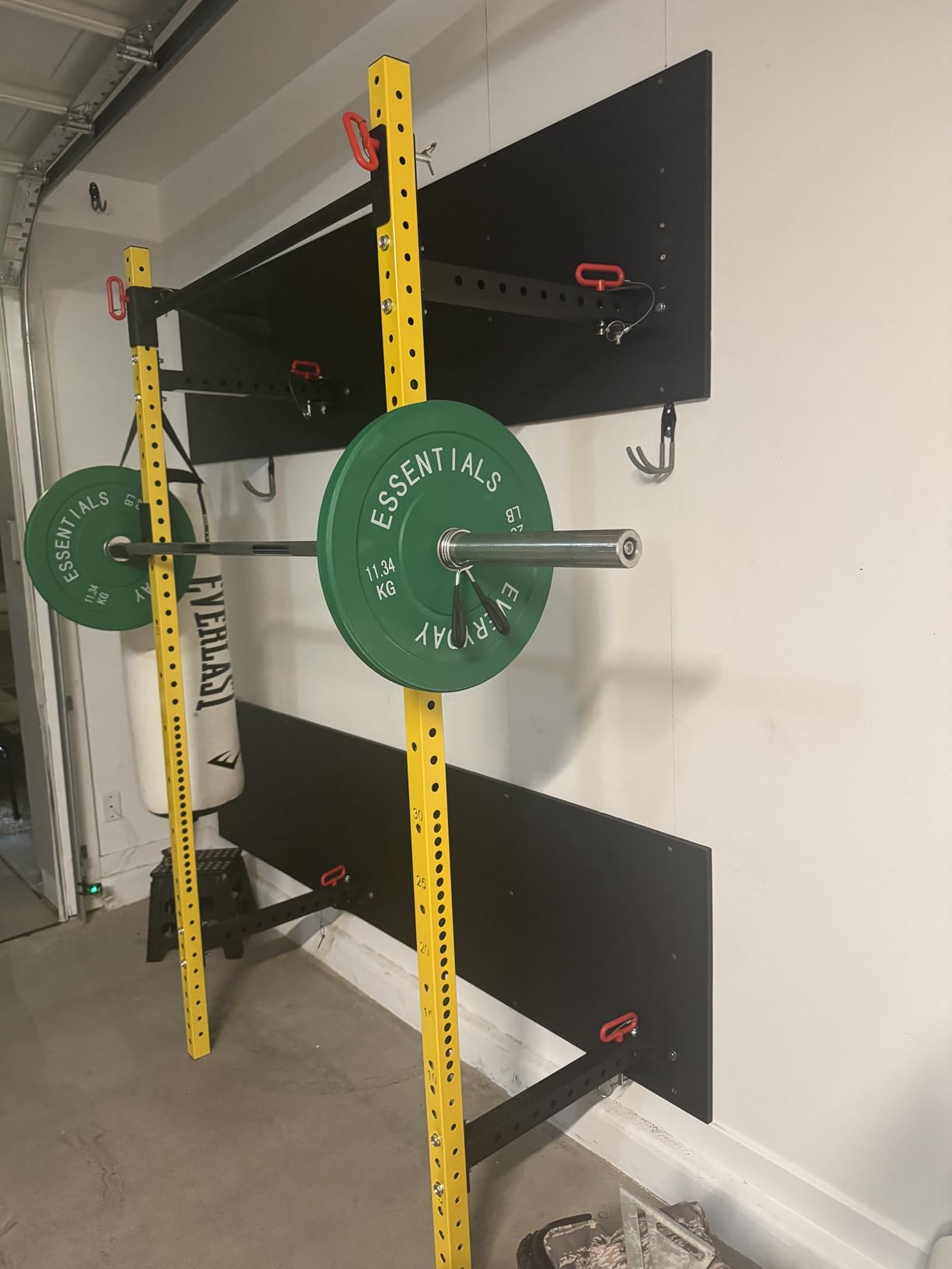 Soozier Folding Squat Rack with Adjustable Pull-Up Bar, 1000 Pounds Capacity Wall Mounted Power Rack, Adjustable Barbell Rack with J Hooks for Home Gym Full Body Workout customer photo 2