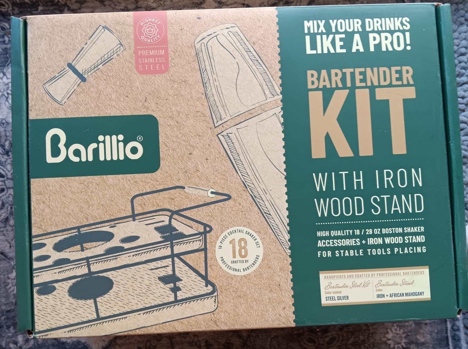 Barillio Bartender Kit - 23-Piece Stainless-Steel Cocktail Shaker Set with Premium African Mahogany Stand | Martini Barware Mixing Tools for Home Bartending | Gift Set customer photo 1