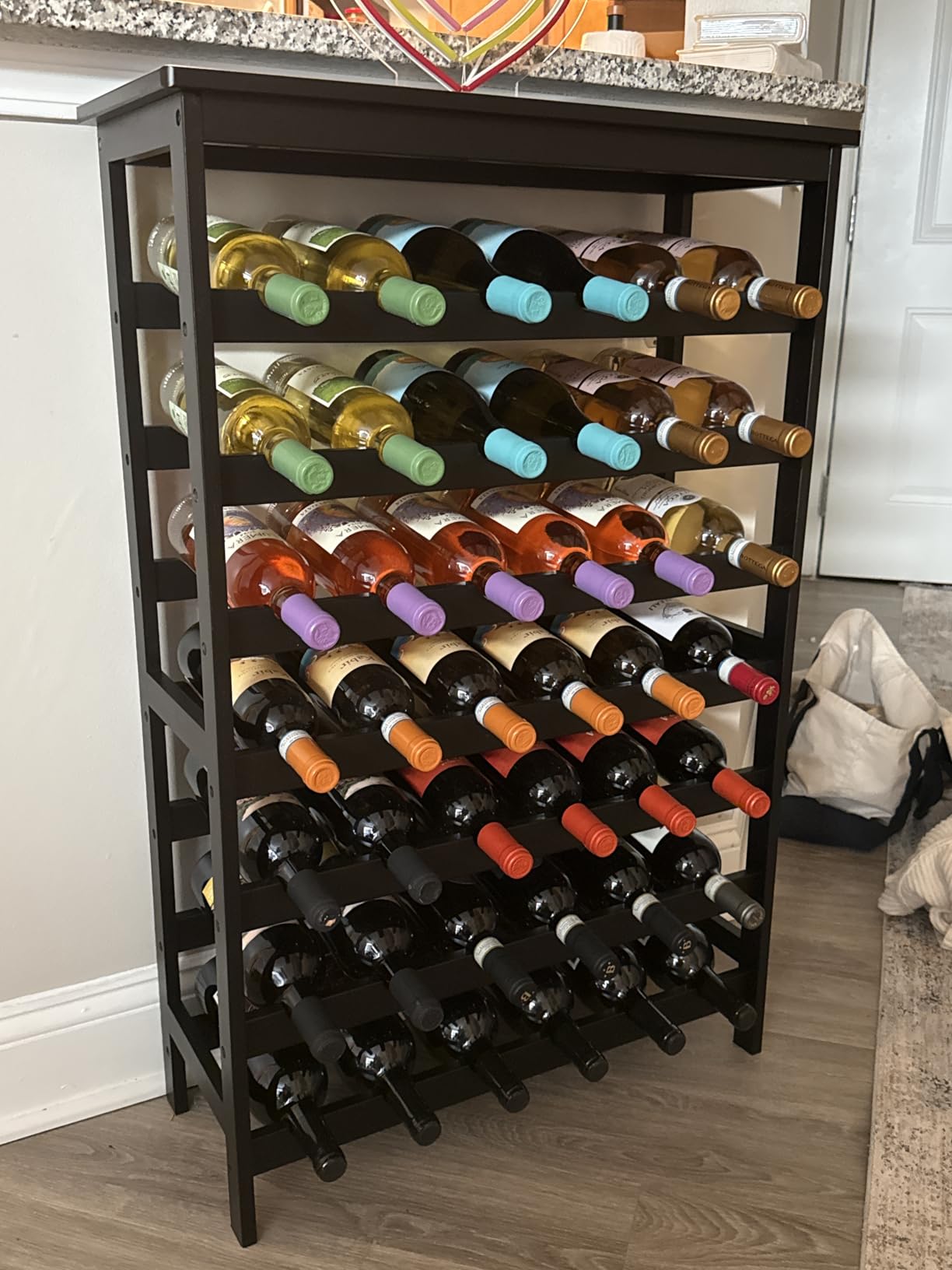 VASMIA Bamboo Stackable Wine Rack,72 Bottles Wine Rack Freestanding Floor,No Tools Assembly,8-Tier Display Wine Storage Shelf for Kitchen, Bar, Dining Room,Cellar,Black customer photo 2
