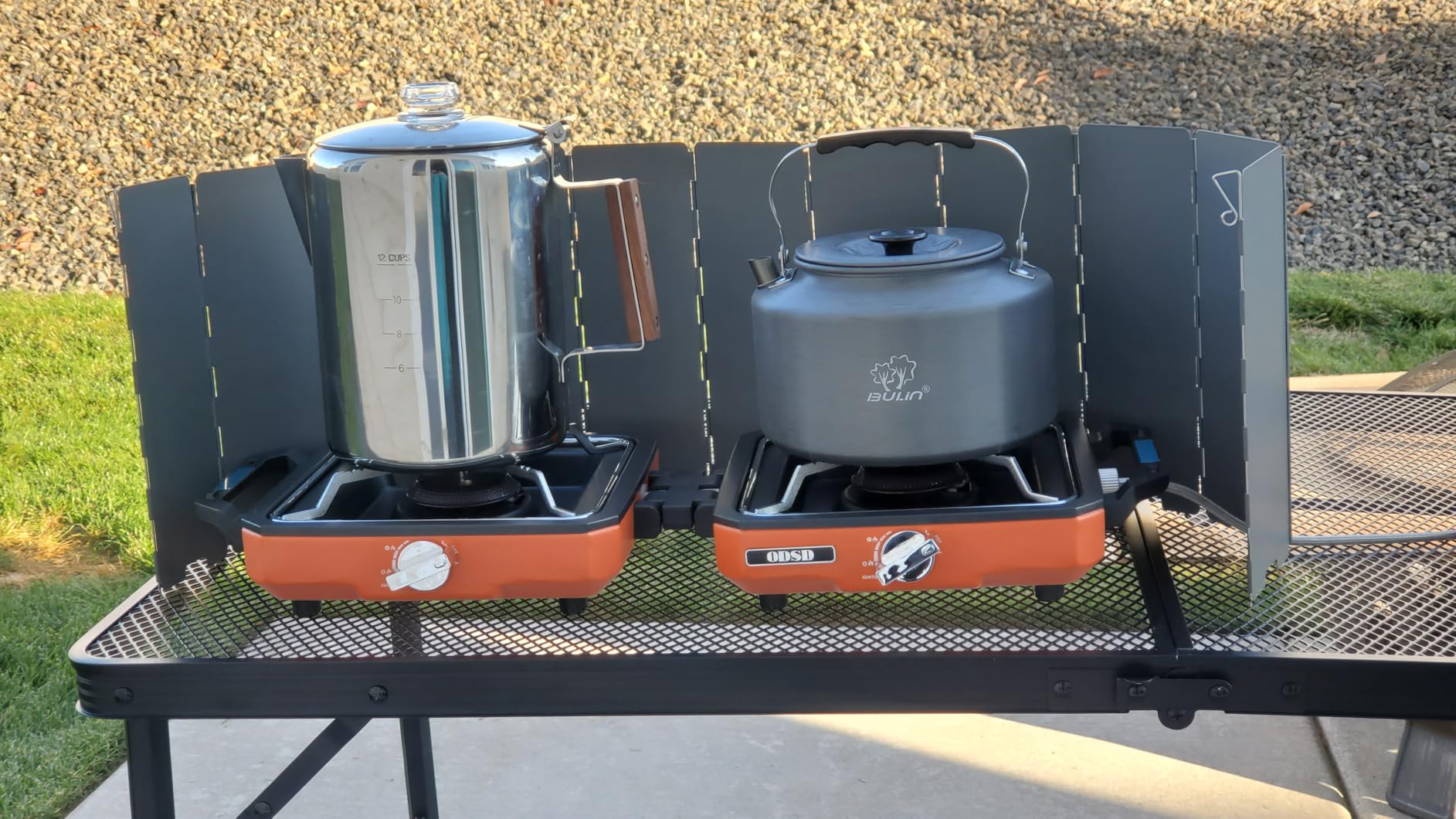 ODSD 2 Burner Camping Stove with Windshield, 20000 BTU Propane Camp Stove, Portable Folding Gas Stove, Camping Essentials Gear Includes Frying Pan, Coffee Stand & Carry Bag, Orange customer photo 1
