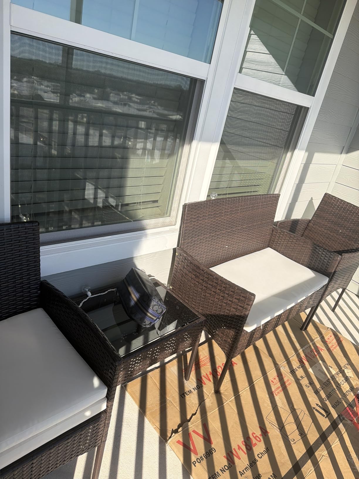 Shintenchi 4 Piece Outdoor Patio Furniture Sets, Small Wicker Patio Conversation Furniture Rattan Chair Set with Tempered Glass Coffee Table for Backyard Porch Garden Poolside Balcony,Black customer photo 2