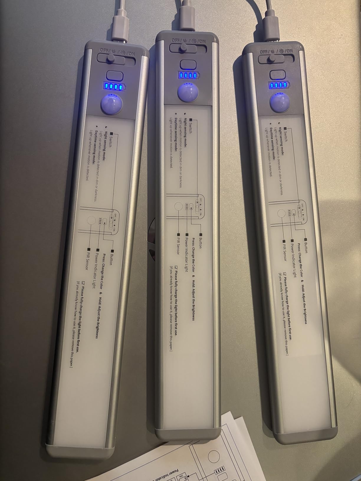 Under Cabinet Lighting Wireless, Rechargeable Motion Sensor Light Indoor, 3 Color Dimmable Closet Light Battery Operated with LED Power Display, Magnetic Under Counter Lights for Kitchen, Home (3Pack) customer photo 1