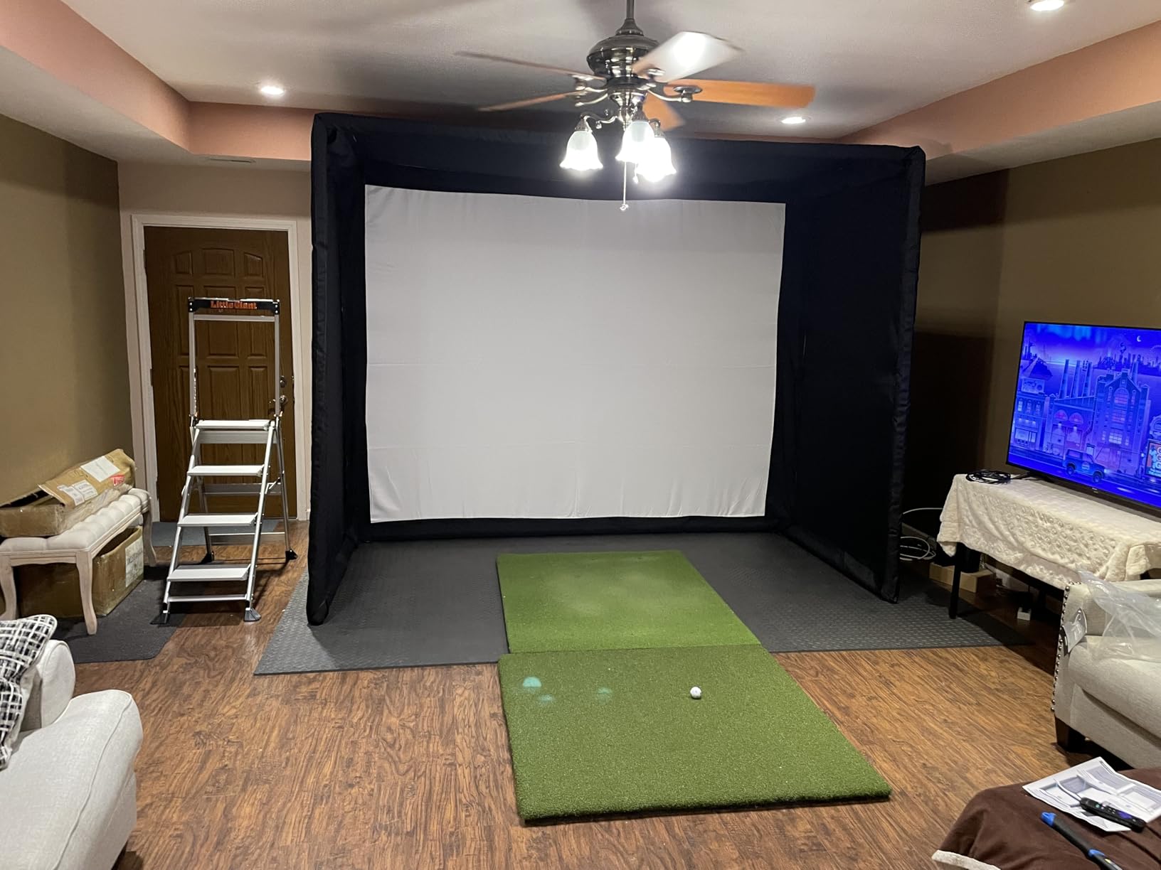 Golf Simulator Enclosure 10 x 8 ft with Upgraded Dual-Layer Impact Screen Kit, HD Projection Surface, Thick Foam Edge Padding, Safety Side Nets for Indoor Home Garage Golf Cage Practice Training customer photo 2