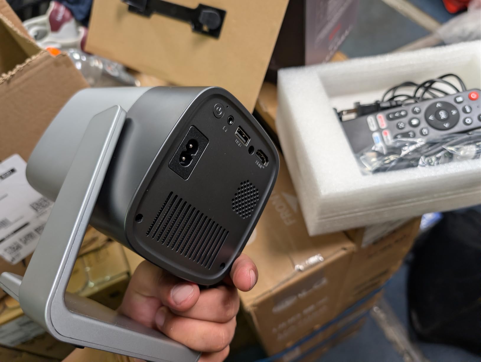 XuanPad Silver Smart Mini Projector with WiFi and Bluetooth, 4K Support, Dolby Audio & Keystone, 210 Degree Rotatable Stand for Home, Compatible with Netflix & TOF Real-time Focus customer photo 2