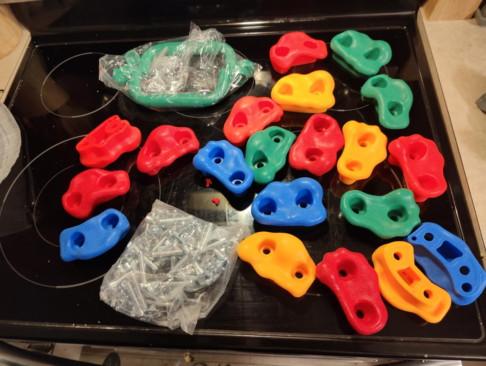 OSPNIEEK 20 PCS Rock Climbing Holds for Kids, Adult Rock Wall Climbing Kit with Handles and Mounting Hardware, Multi-Colored Climbing Wall Grips for Indoor and Outdoor Playground Accessories Play Set customer photo 1