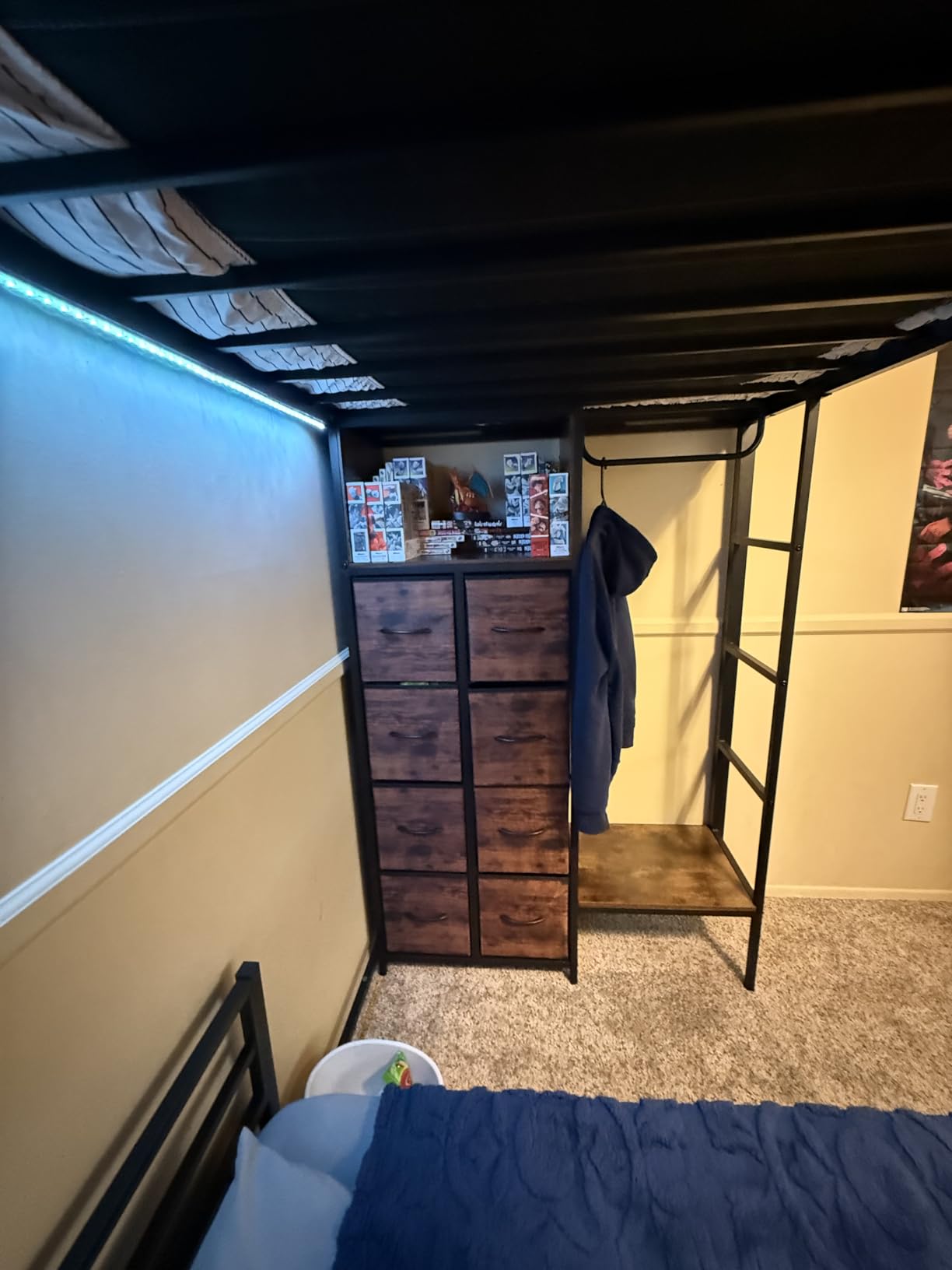 ADORNEVE Full Over Twin Bunk Bed with 8 Storage Drawers, Metal Loft Bed with Led Lights & Storage Shelves, Bunk Beds Twin over Full Size with 13.4