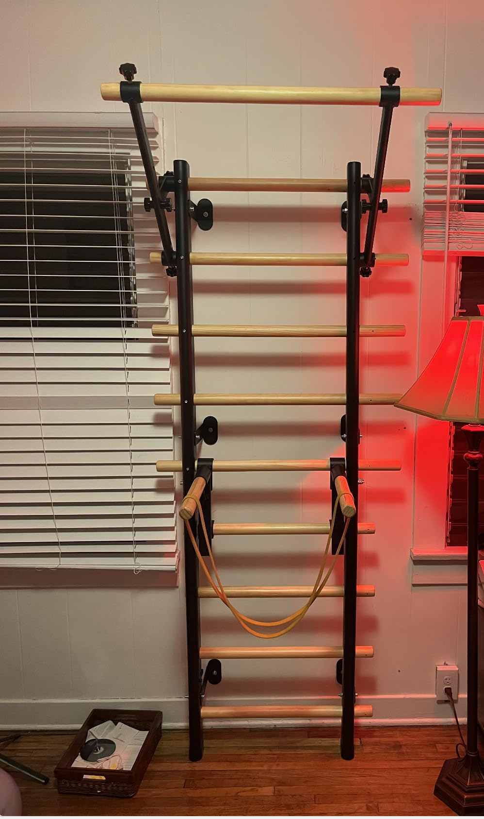 Swedish Ladder Wall Gym, Wooden Wall-Mounted Stall Bars with Pull-up Bar & Exercise Straps & Dip Bars, Stretching Ladder Full Body Home Gym Adults New customer photo 1