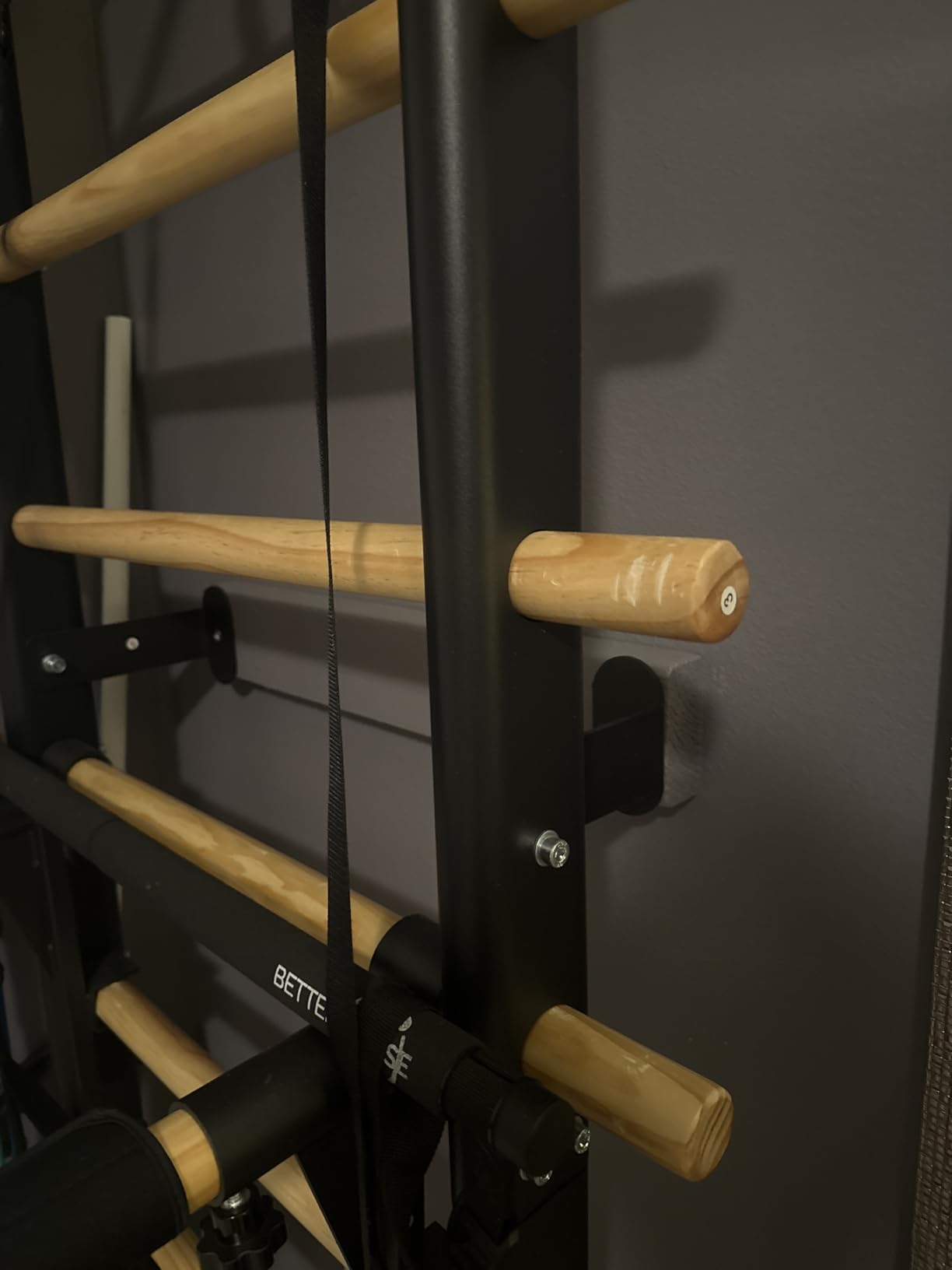 Swedish Ladder Wall Gym, Wooden Wall-Mounted Stall Bars with Pull-up Bar & Exercise Straps & Dip Bars, Stretching Ladder Full Body Home Gym Adults New customer photo 2