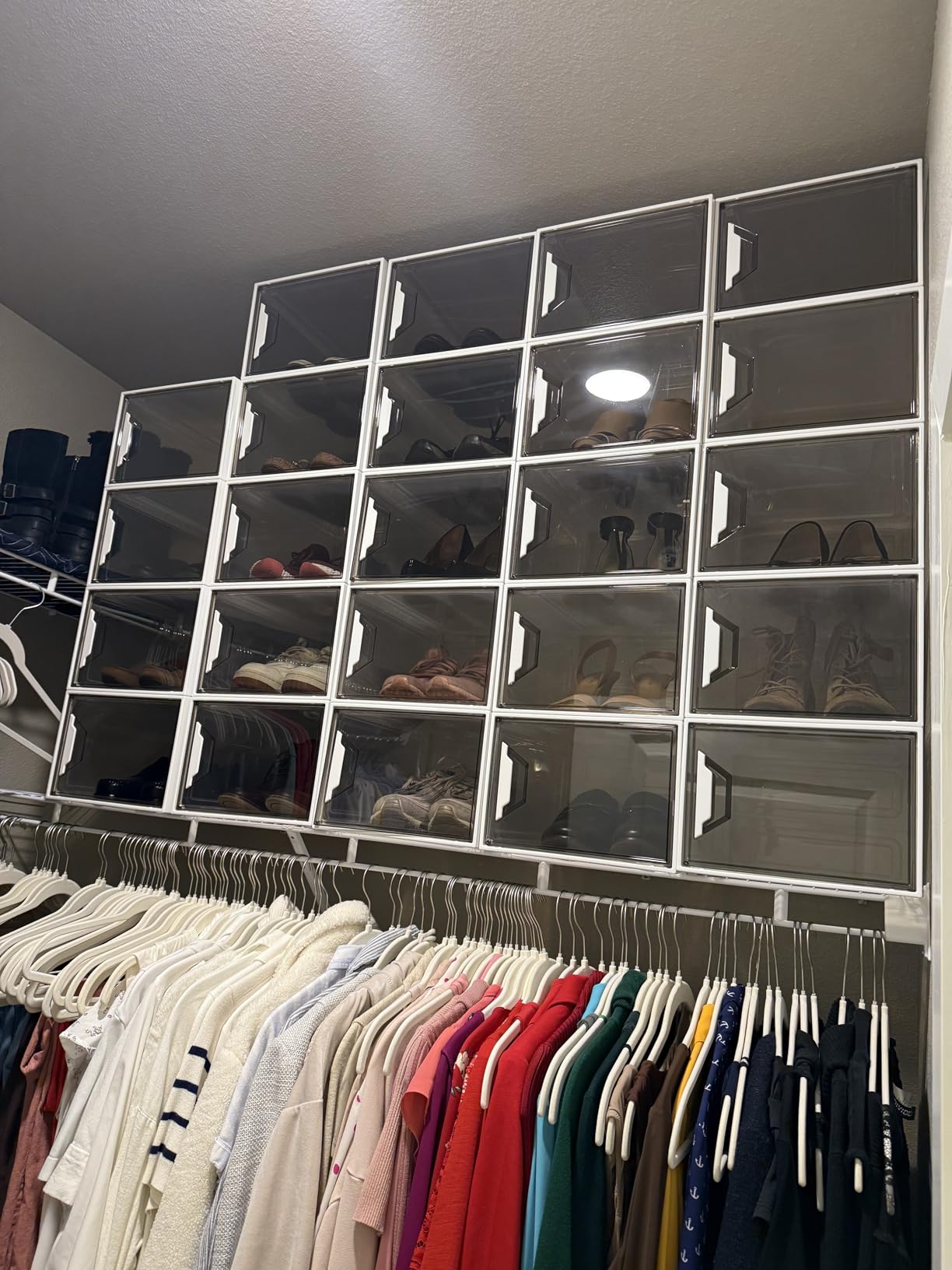 XL Large Stackable Shoe Boxes - Clear Plastic Shoe Storage Boxes with Magnetic Door, Thicken Shoe Organizer for Closet, Space Saving Foldable Shoe Containers Bins for Sneaker Boot - 6 Pack(White) customer photo 1