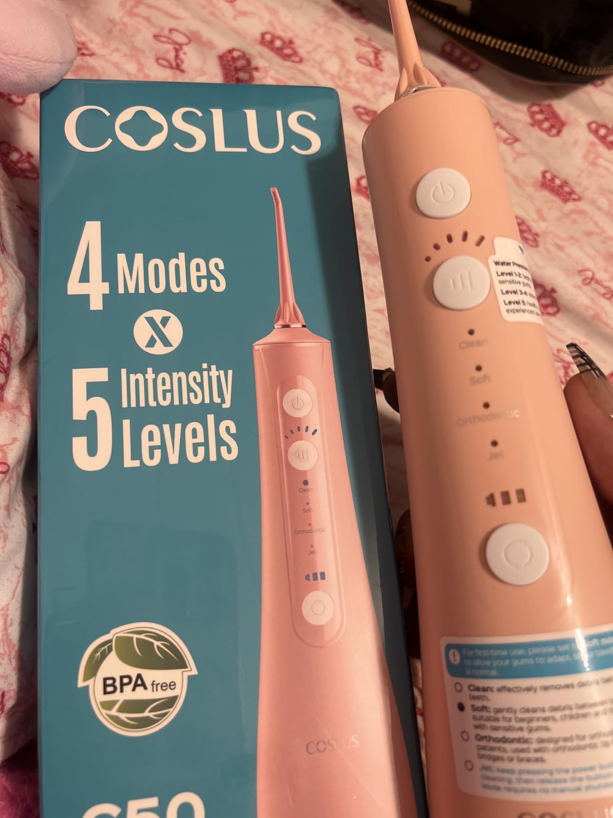 COSLUS C50 Portable Water Flosser for Teeth: 4 Modes & 5 Intensity Levels Professional Electric Dental Pick for Sensitive Gums, Braces & Orthodontic - Cordless for Travel Use, BPA-Free, ADA Accepted customer photo 2