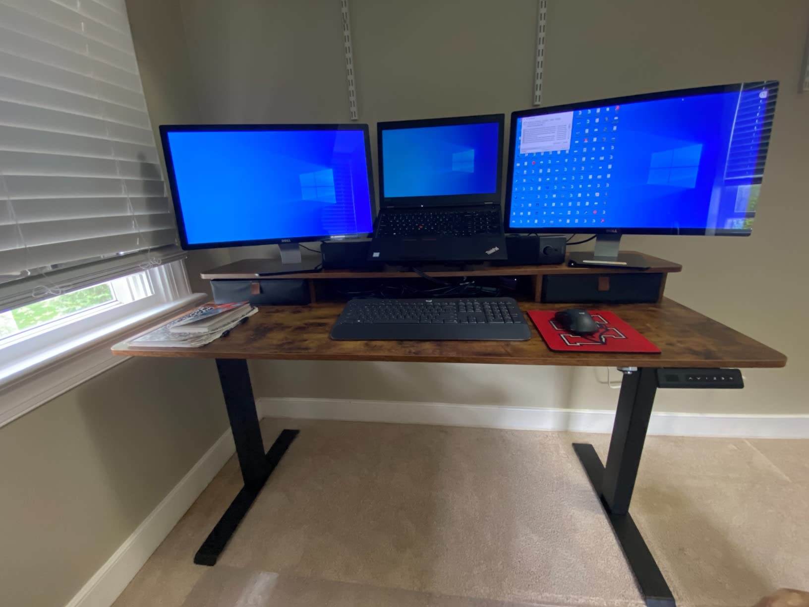 FEZIBO L Shaped Electric Standing Desk, 63x48 inch Large with Drawers | Reversible Tabletop, 2 Memory Height Settings | Home Office & Gaming Height-Adjustable Table, Black Walnut Top/Black Frame customer photo 1