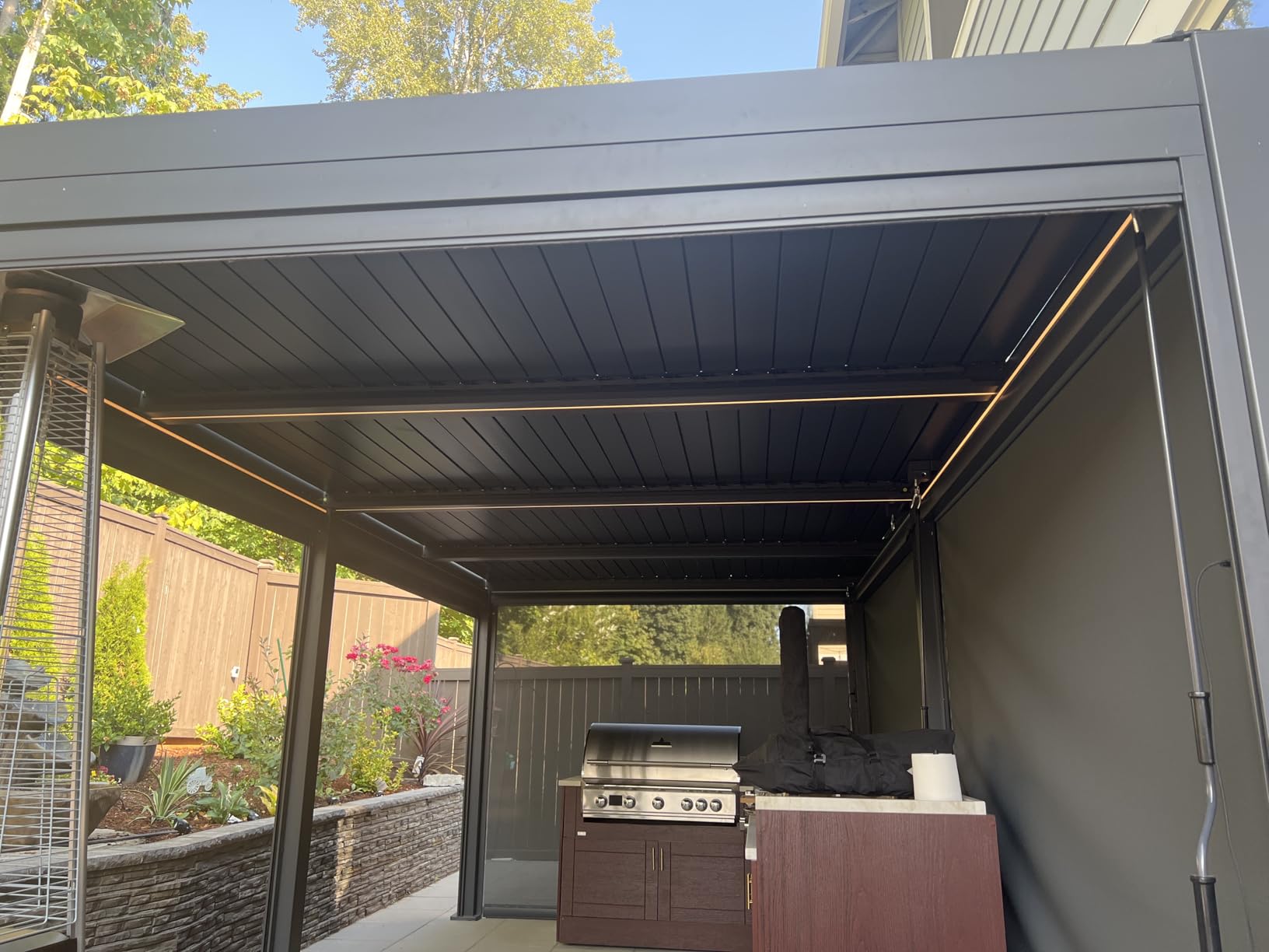 YOLENY Electric Motorized Louvered Pergola 10x20, Solar and Electric Powered with LED and 6 Side Screens, Full Aluminum Adjustable Louvered Pergola for Outdoor Patio Shelter, Weatherproof, White customer photo 1