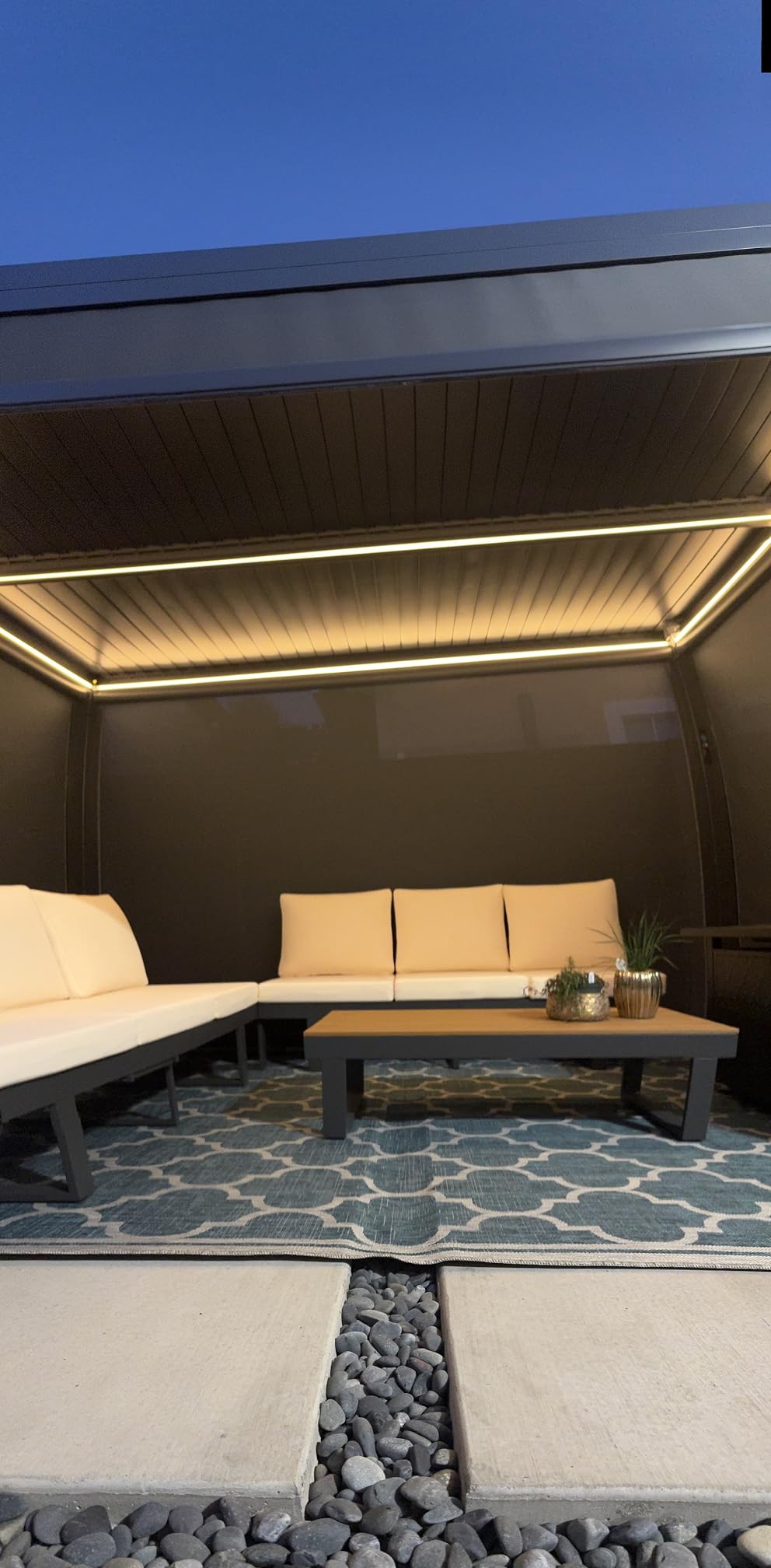 YOLENY Electric Motorized Louvered Pergola 10x20, Solar and Electric Powered with LED and 6 Side Screens, Full Aluminum Adjustable Louvered Pergola for Outdoor Patio Shelter, Weatherproof, White customer photo 2