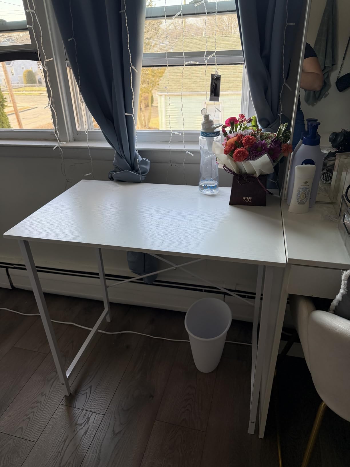 Sweetcrispy Computer Small Desk, 32 Inch Office Writing Work Study Student Home Bedroom Table with Metal Frame Wooden Tabletop No Wheels - White Wood customer photo 2