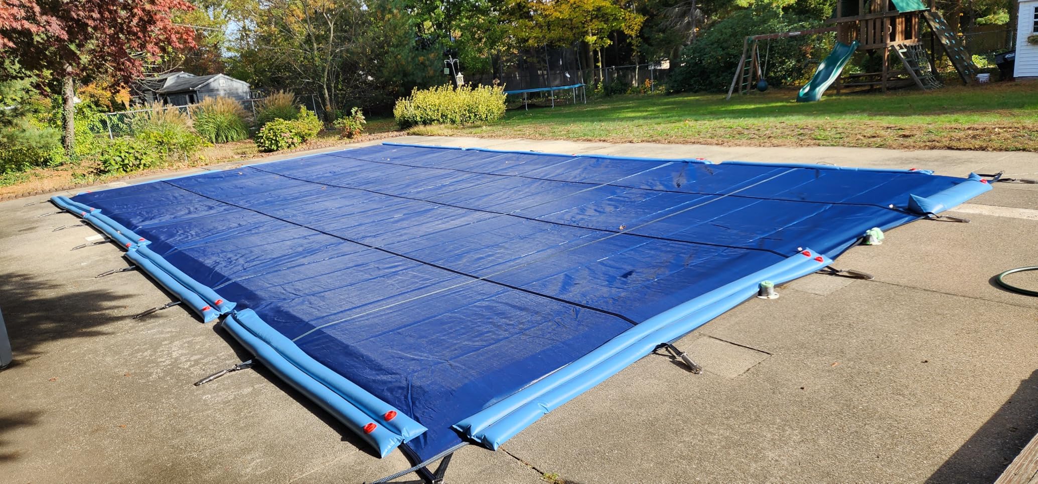 Pool Safety Cover for Inground Pools, Heavy-Duty Winter Pool Cover, Rectangle Mesh/Solid Swimming Pool Covers, Triple Stitched for High Strength & UV Protection, Blue customer photo 2