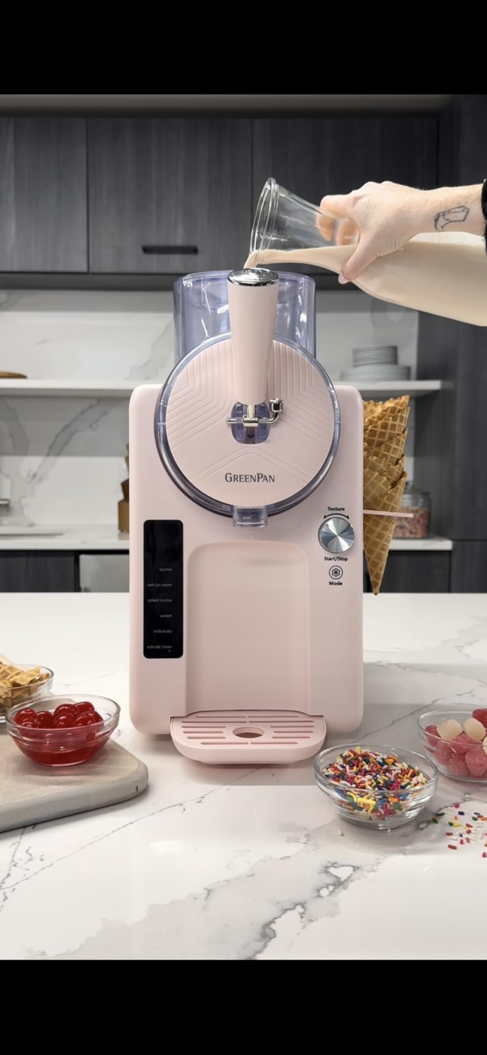 GreenPan Frost Ice Cream Maker & Slushie Machine, Soft Serve, Sorbet, Margaritas, Milkshakes, Frozen Yogurt, No Pre-Freezing, Ready in 15 Mins, 6 Modes, 7 Textures, Self-Cleaning, Family Size, Pink customer photo 2